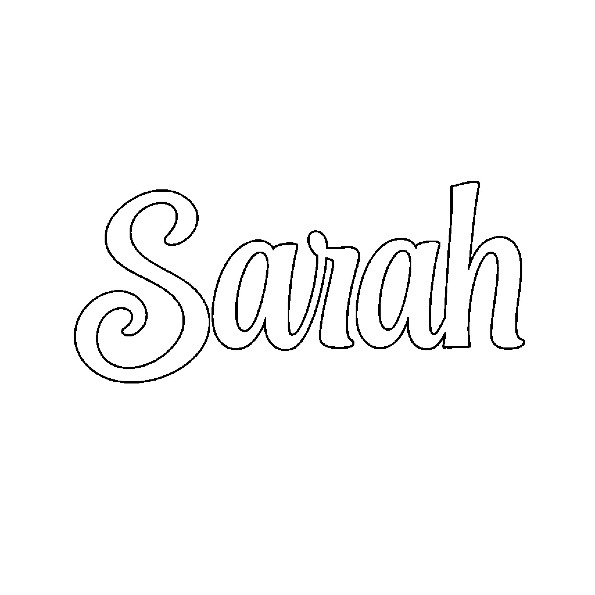 Sarah's name in calligraphy-style outline Coloring Page (free black-and-white line drawing printable PDF for all, from beginners to advanced learners, including children, teens, adults, and seniors)