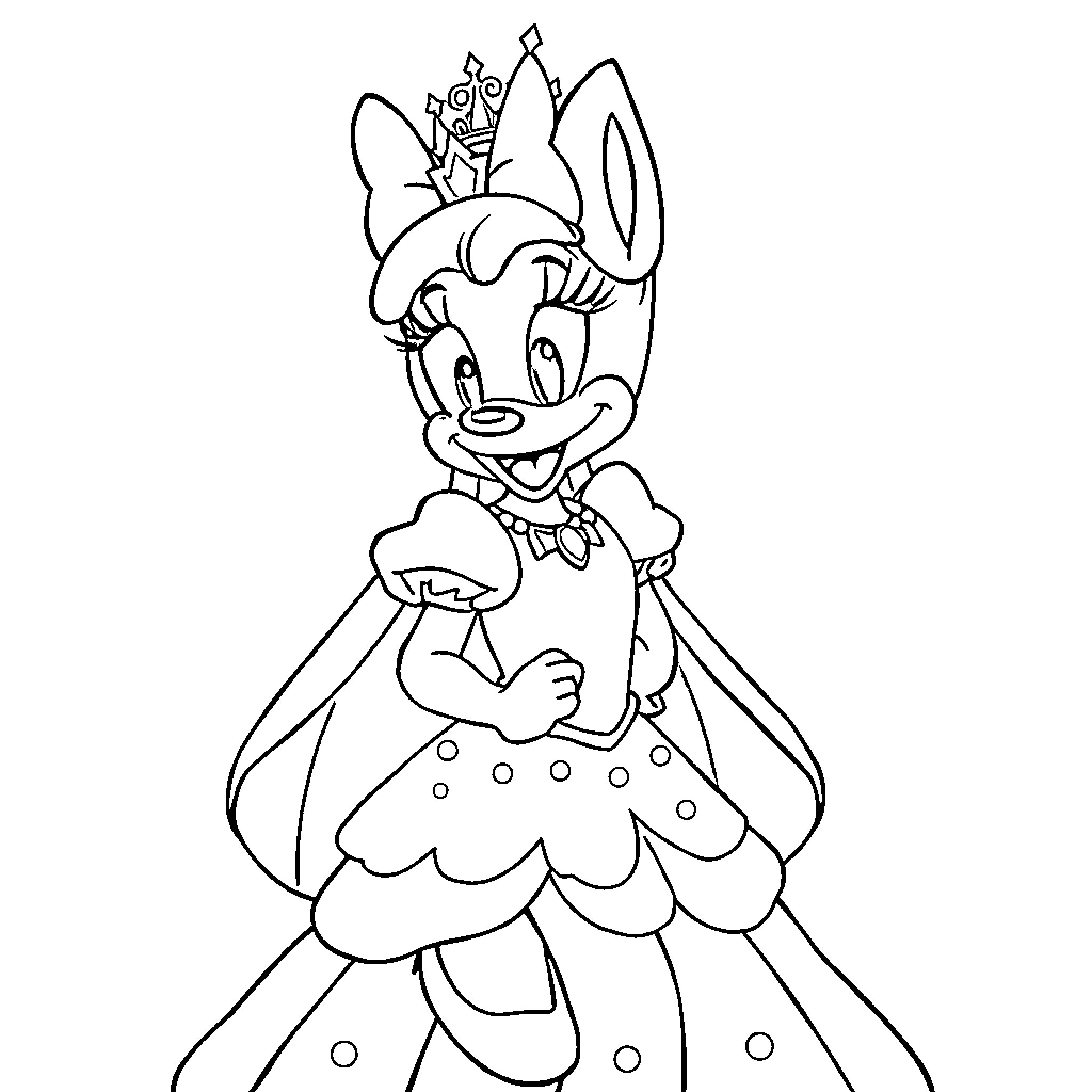 Princess Daisy in her royal attire Coloring Page (free black-and-white line drawing printable PDF for all, from beginners to advanced learners, including children, teens, adults, and seniors)