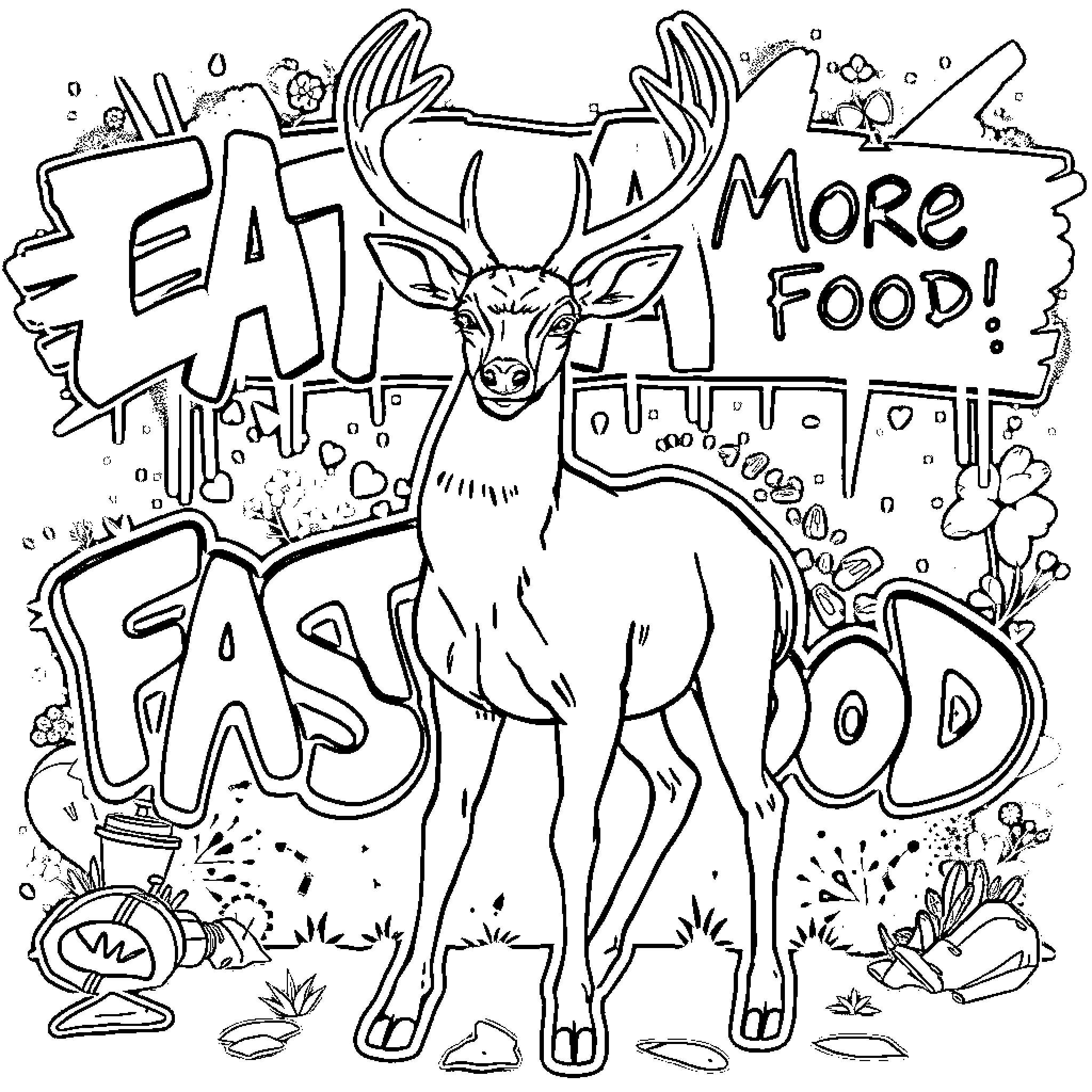 Deer asking for more food Coloring Page (free black-and-white line drawing printable PDF for all, from beginners to advanced learners, including children, teens, adults, and seniors)
