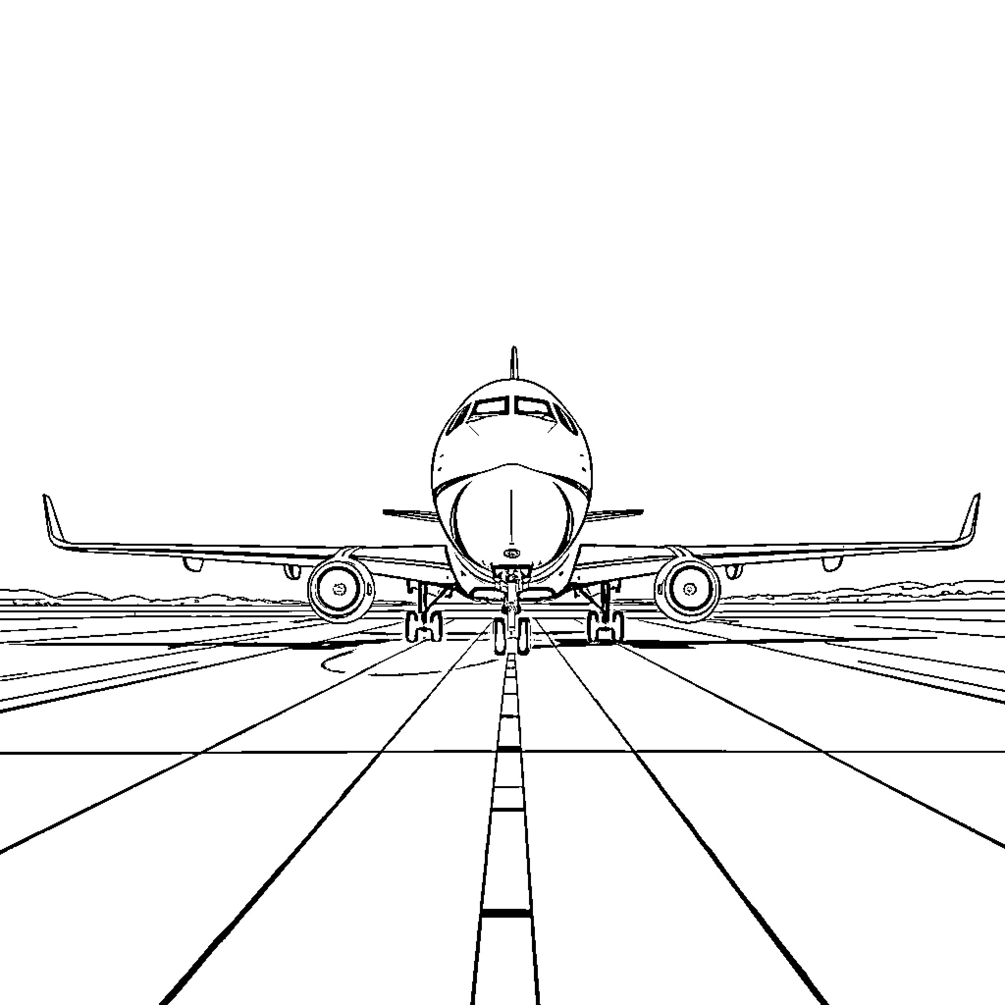 Airplane preparing for takeoff on runway Coloring Page (free black-and-white line drawing printable PDF for all, from beginners to advanced learners, including children, teens, adults, and seniors)