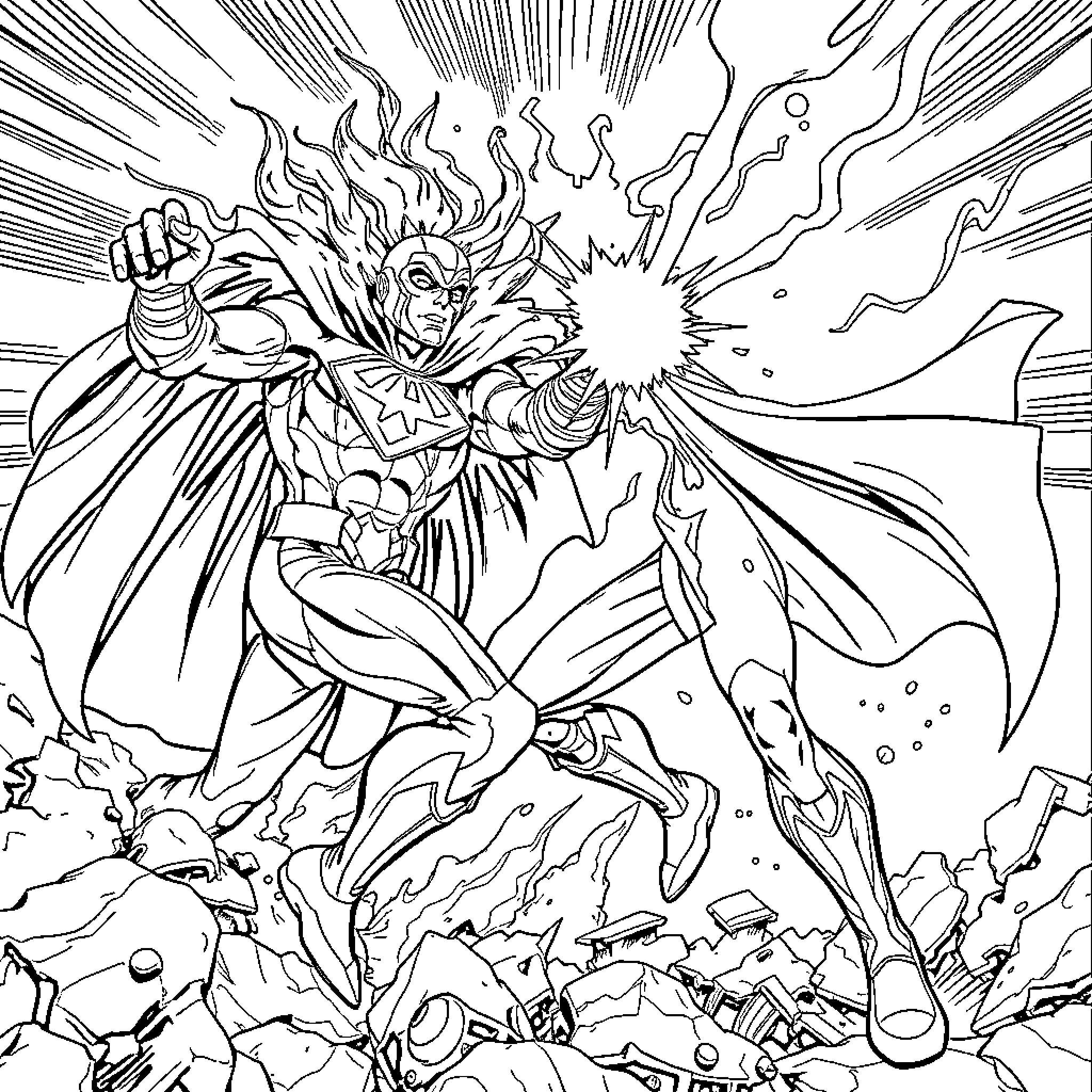 Superthing fighting with power and might Coloring Page (free black-and-white line drawing printable PDF for all, from beginners to advanced learners, including children, teens, adults, and seniors)