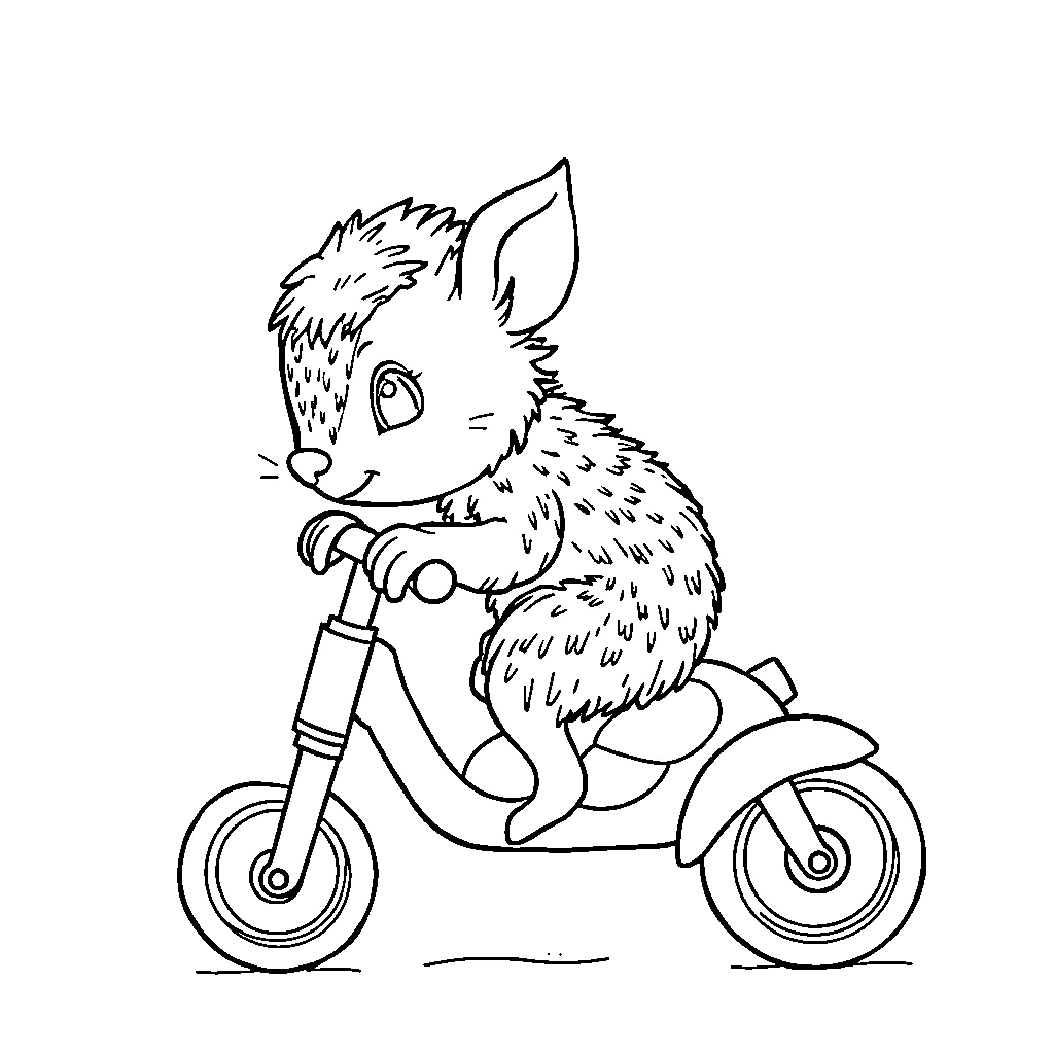 Hedgehog riding a scooter happily Coloring Page (free black-and-white line drawing printable PDF for all, from beginners to advanced learners, including children, teens, adults, and seniors)