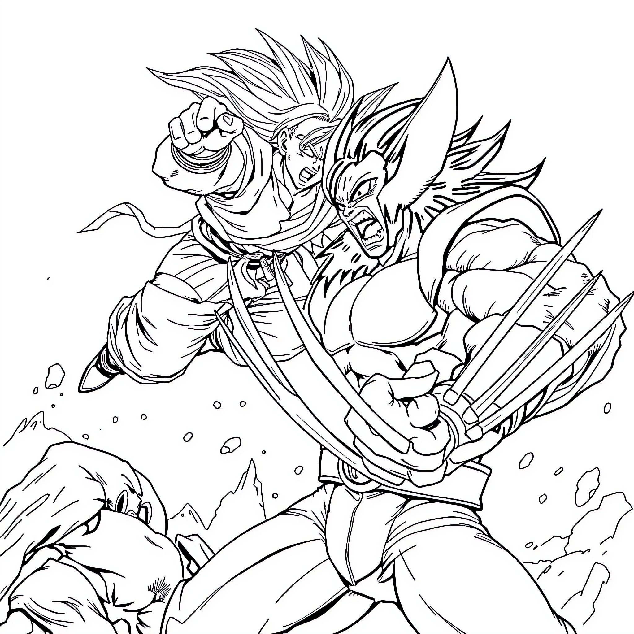 Goku Unleashing Powerful Energy Attack Coloring Page (free black-and-white line drawing printable PDF for all, from beginners to advanced learners, including children, teens, adults, and seniors)