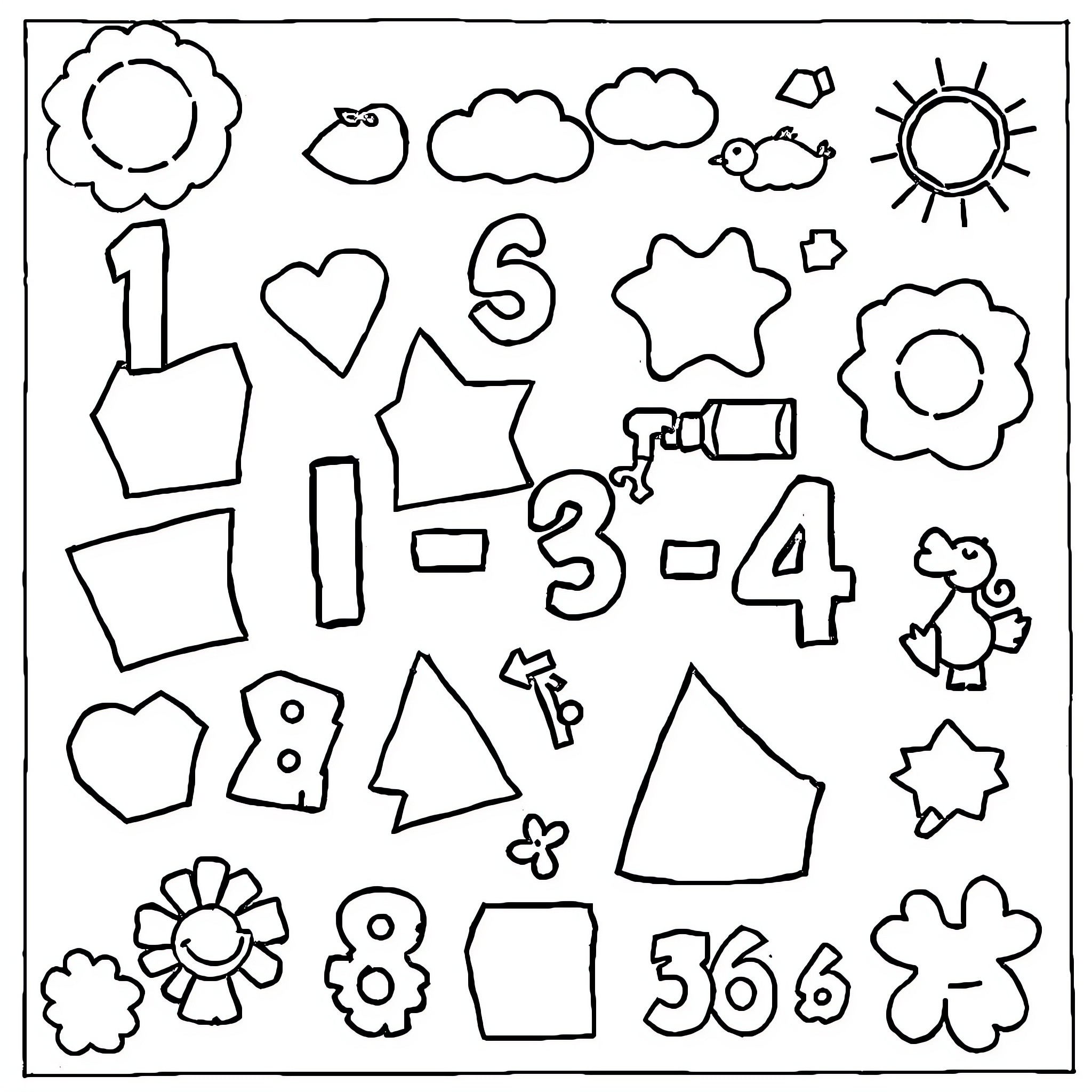 Mathematics Shapes and Symbols Coloring Page Coloring Page (free black-and-white line drawing printable PDF for all, from beginners to advanced learners, including children, teens, adults, and seniors)