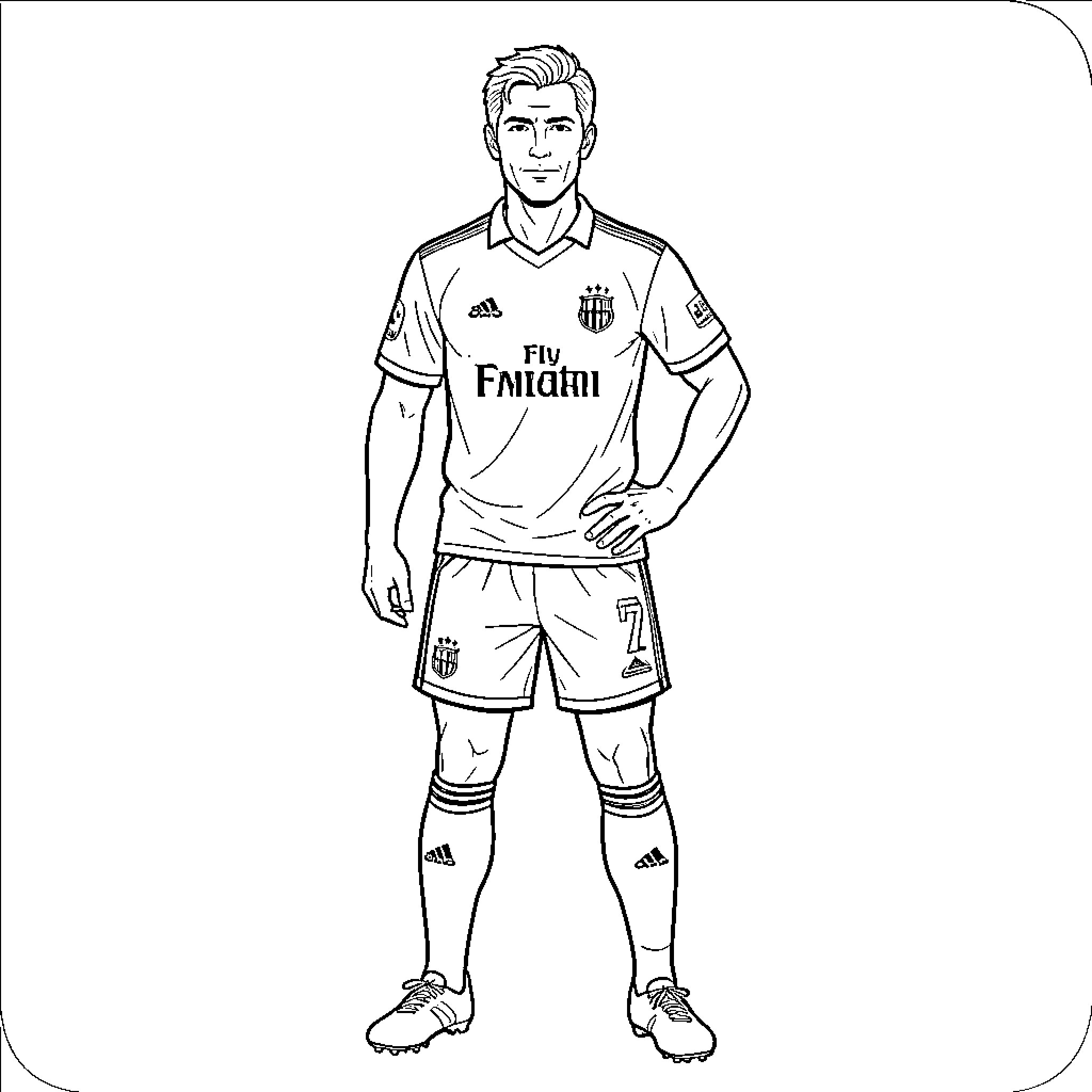 Paolo Maldini standing confidently in a soccer uniform Coloring Page (free black-and-white line drawing printable PDF for all, from beginners to advanced learners, including children, teens, adults, and seniors)