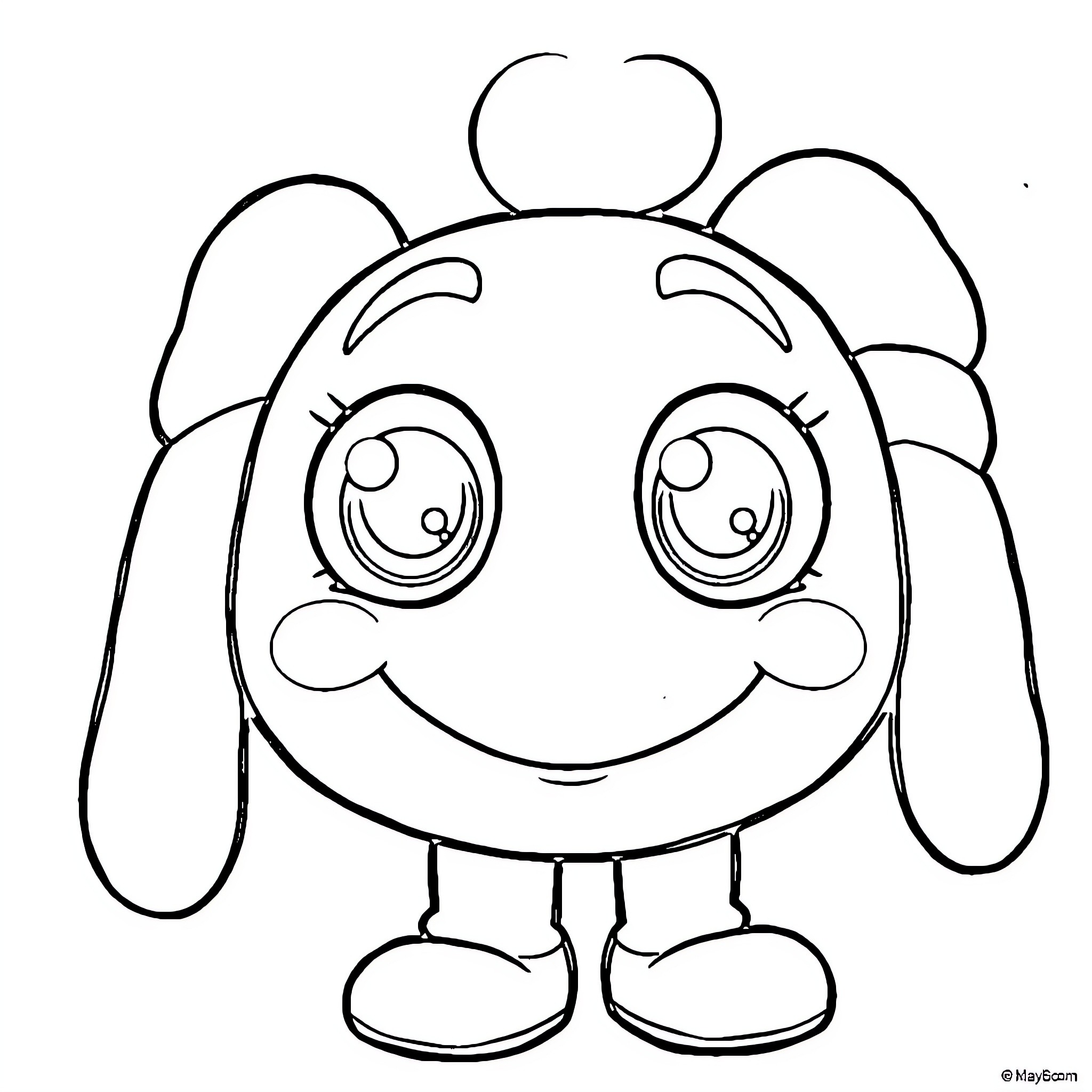 Kaws character with large eyes and smiling expression Coloring Page (free black-and-white line drawing printable PDF for all, from beginners to advanced learners, including children, teens, adults, and seniors)
