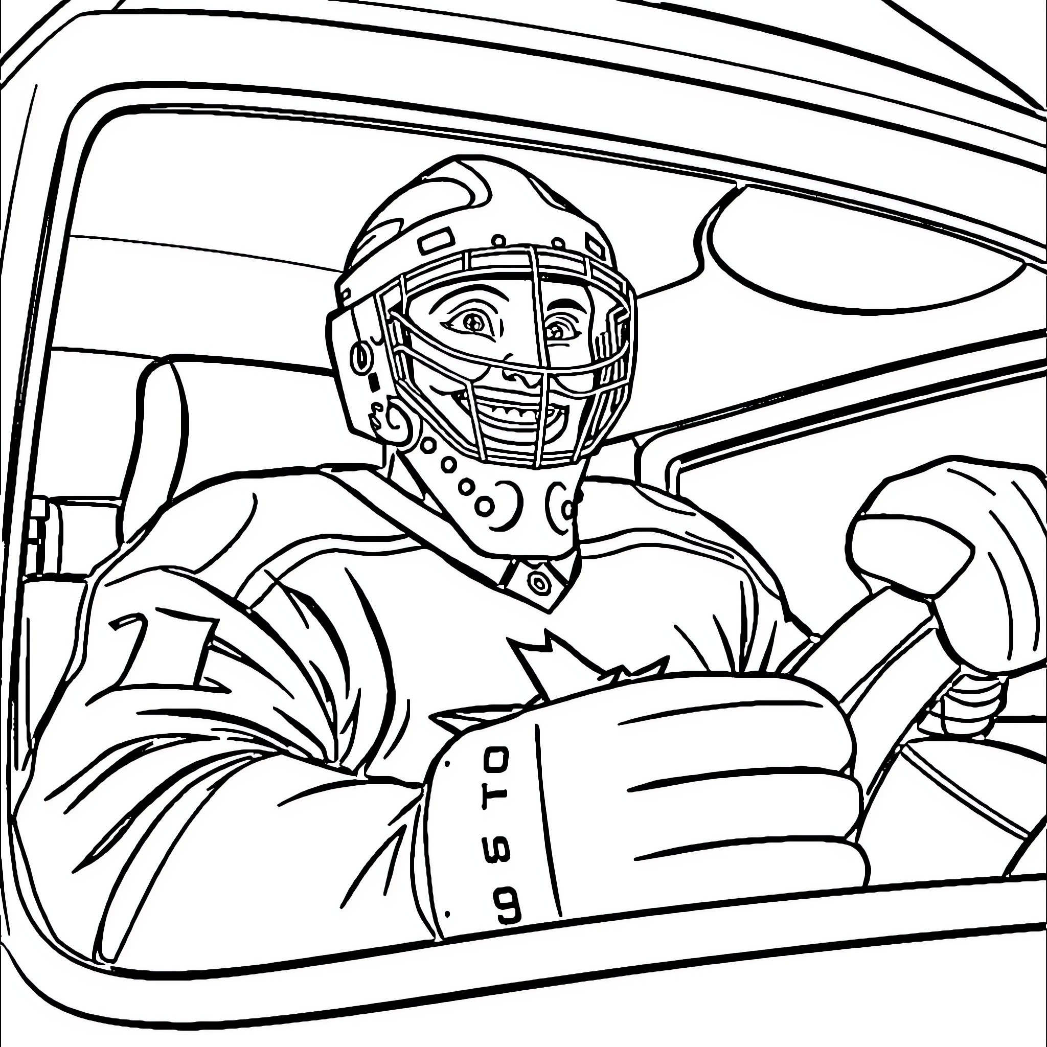 Hockey Goalie Preparing for the Game Coloring Page (free black-and-white line drawing printable PDF for all, from beginners to advanced learners, including children, teens, adults, and seniors)