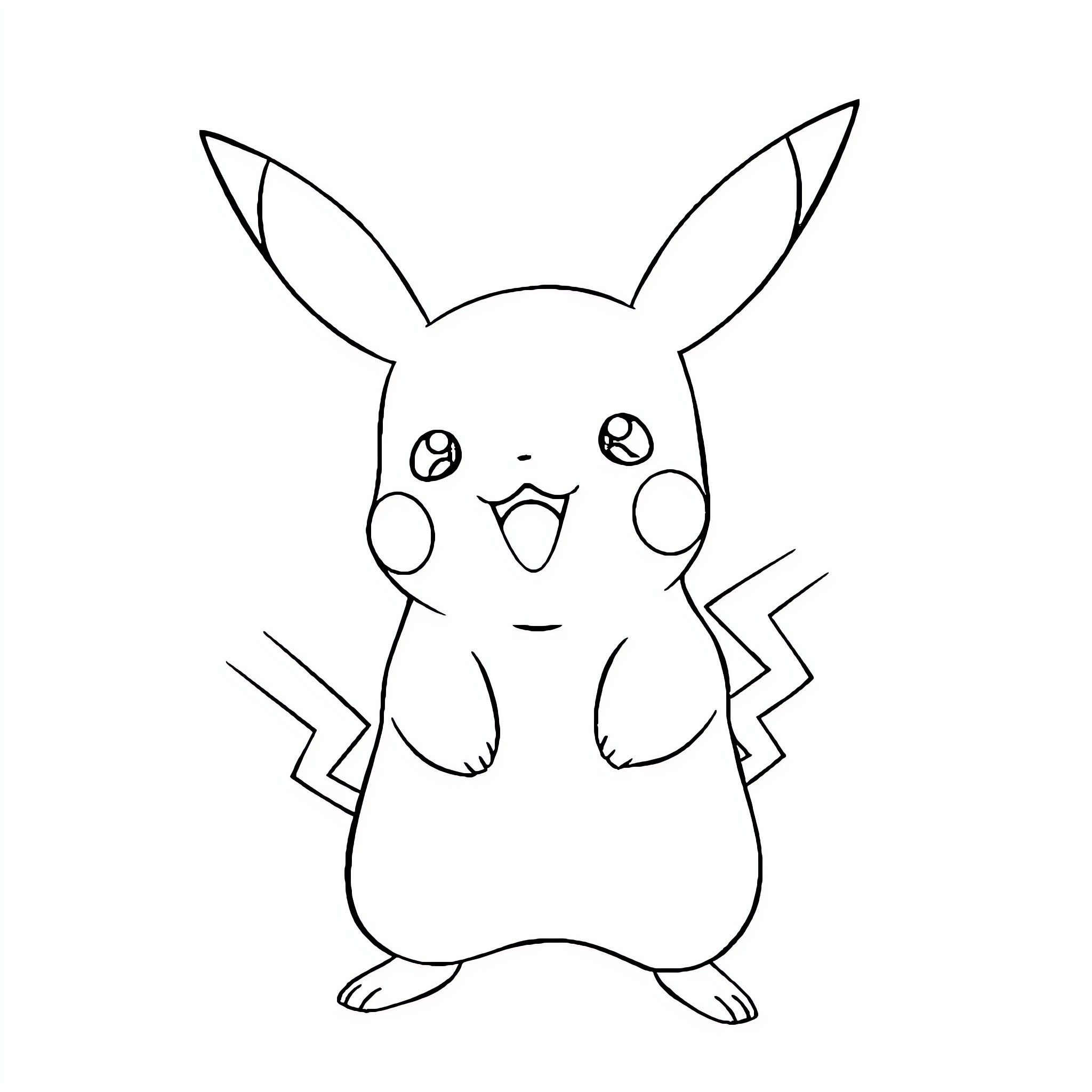 Pikachu making a happy expression Coloring Page (free black-and-white line drawing printable PDF for all, from beginners to advanced learners, including children, teens, adults, and seniors)