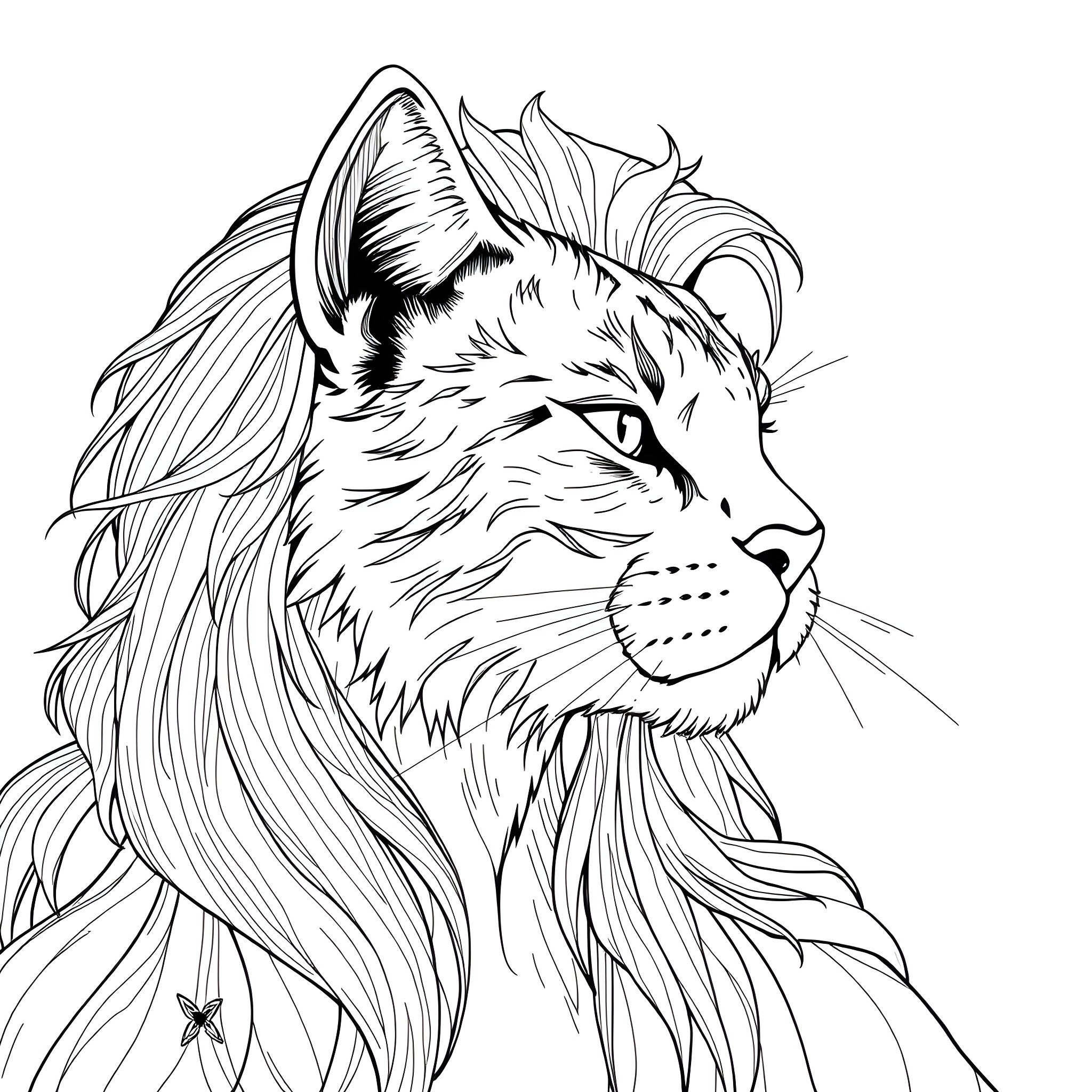 Тиффа: Fierce Feline Flair Coloring Page (free black-and-white line drawing printable PDF for all, from beginners to advanced learners, including children, teens, adults, and seniors)