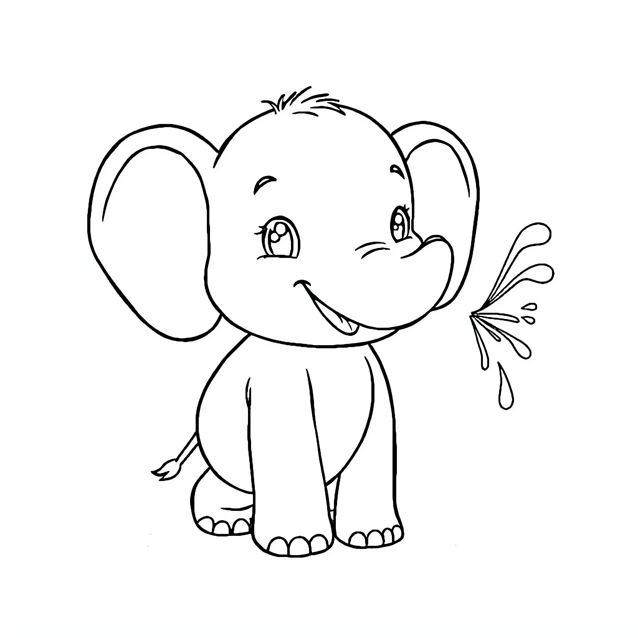 Baby Elephant Splashing Water Happily Coloring Page (free black-and-white line drawing printable PDF for all, from beginners to advanced learners, including children, teens, adults, and seniors)