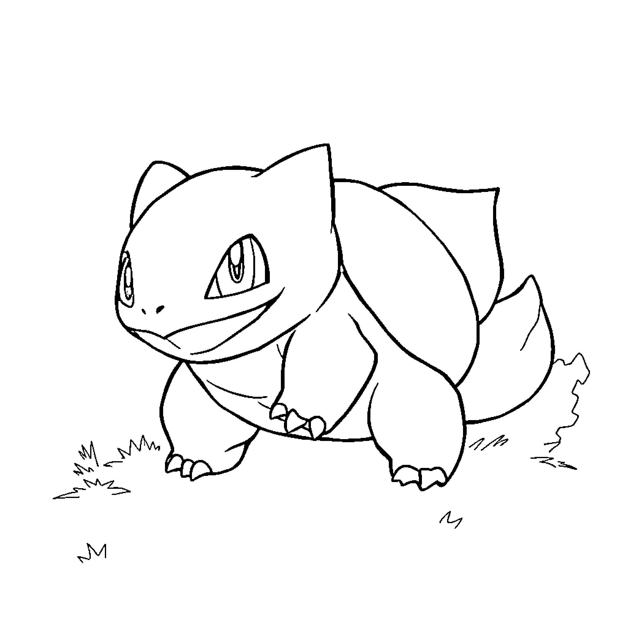 Bulbasaur exploring in a natural setting Coloring Page (free black-and-white line drawing printable PDF for all, from beginners to advanced learners, including children, teens, adults, and seniors)