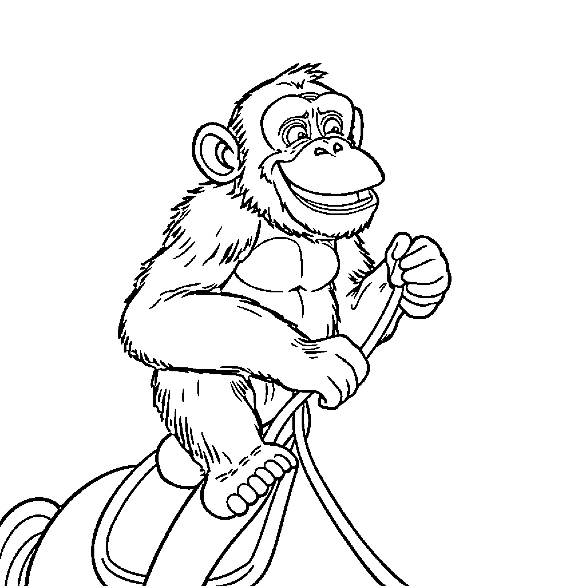 Chimpanzee playing and gesturing excitedly Coloring Page (free black-and-white line drawing printable PDF for all, from beginners to advanced learners, including children, teens, adults, and seniors)