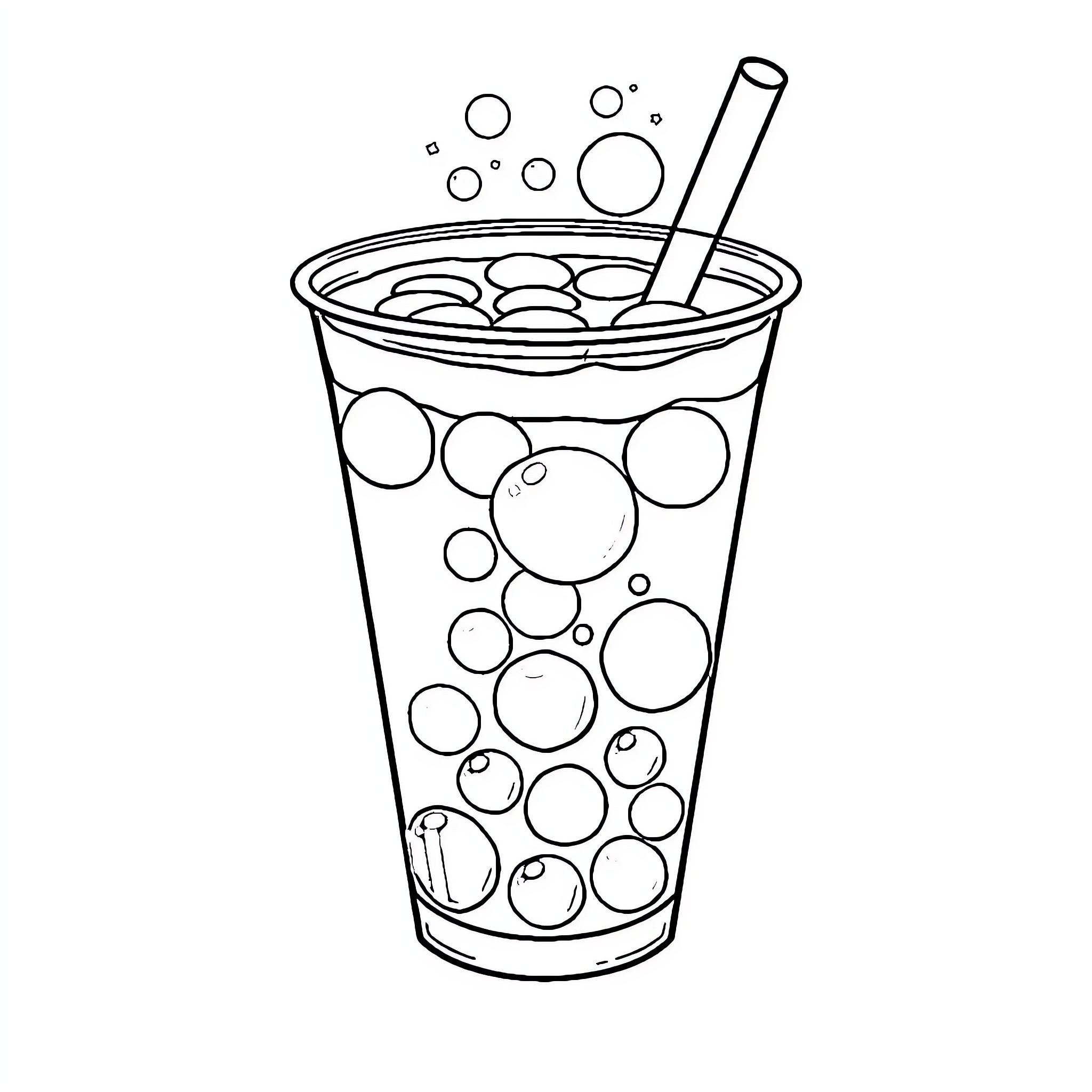 Boba drink with bubbles and straw Coloring Page (free black-and-white line drawing printable PDF for all, from beginners to advanced learners, including children, teens, adults, and seniors)