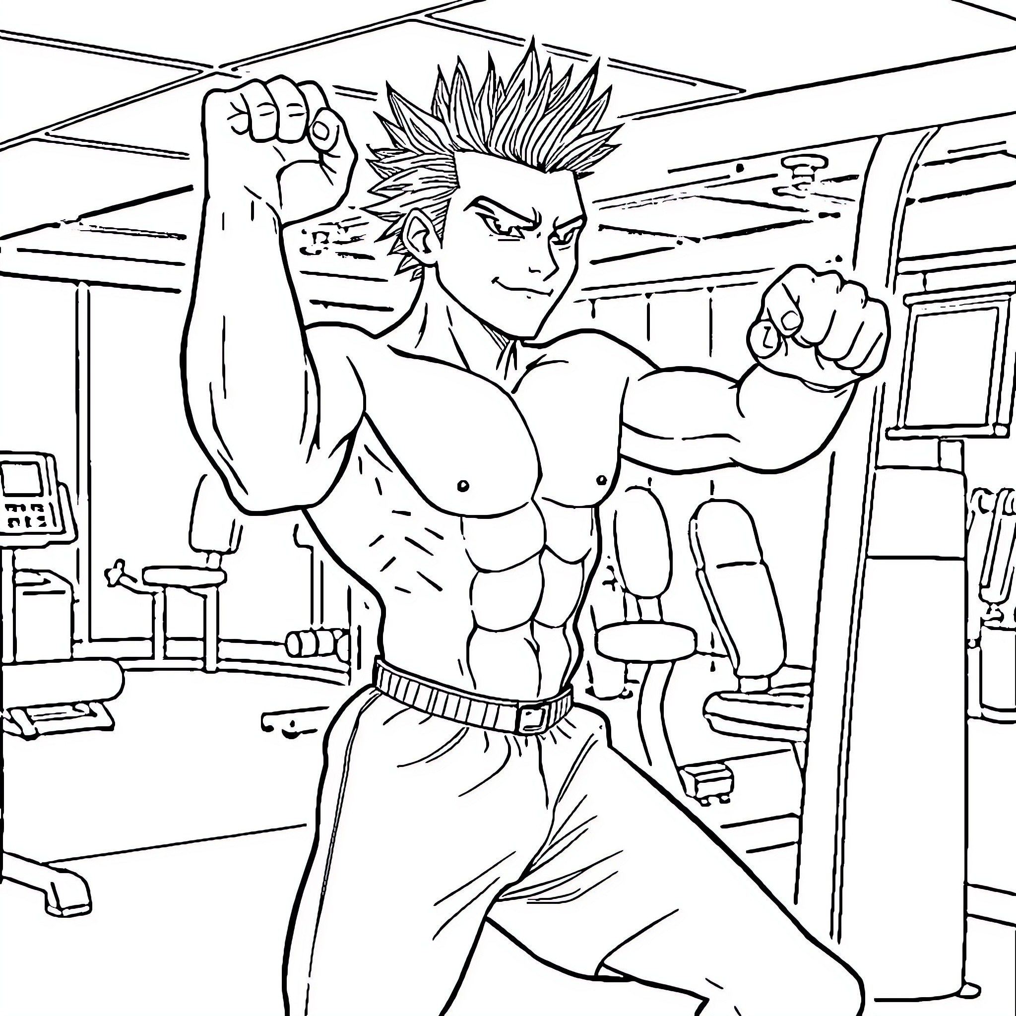 Fumikage Tokoyami - Powerful Warrior in Fighting Stance Coloring Page (free black-and-white line drawing printable PDF for all, from beginners to advanced learners, including children, teens, adults, and seniors)