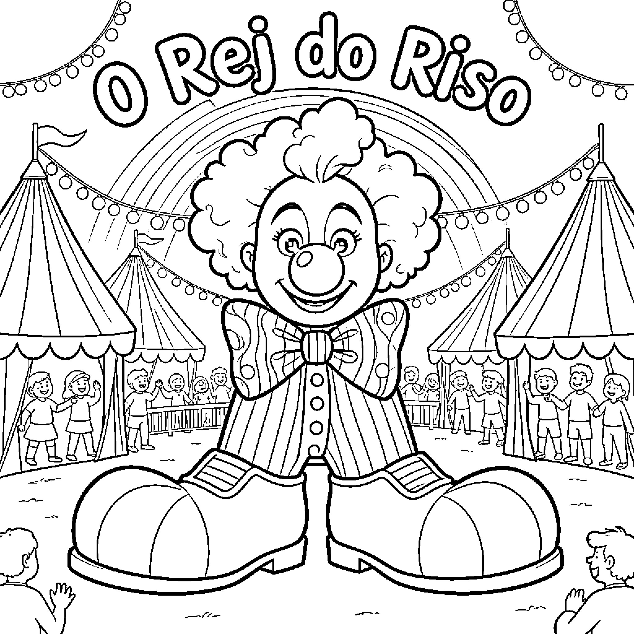 Rei do Riso's Playful Performance in the Carnival Coloring Page (free black-and-white line drawing printable PDF for all, from beginners to advanced learners, including children, teens, adults, and seniors)