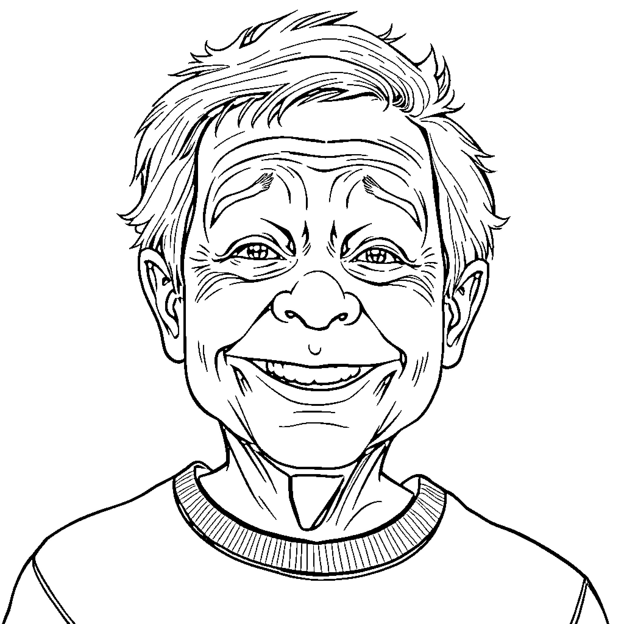 Kid with a Cheerful Smile and Messy Hair Coloring Page (free black-and-white line drawing printable PDF for all, from beginners to advanced learners, including children, teens, adults, and seniors)
