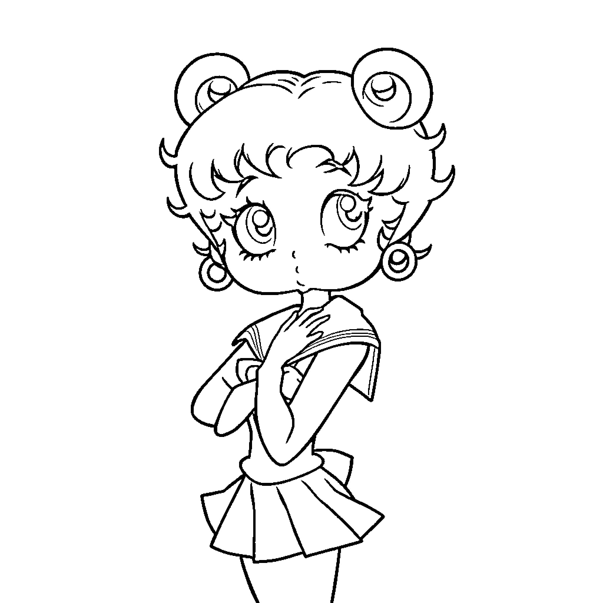 Betty Boop in a mischievous pose Coloring Page (free black-and-white line drawing printable PDF for all, from beginners to advanced learners, including children, teens, adults, and seniors)