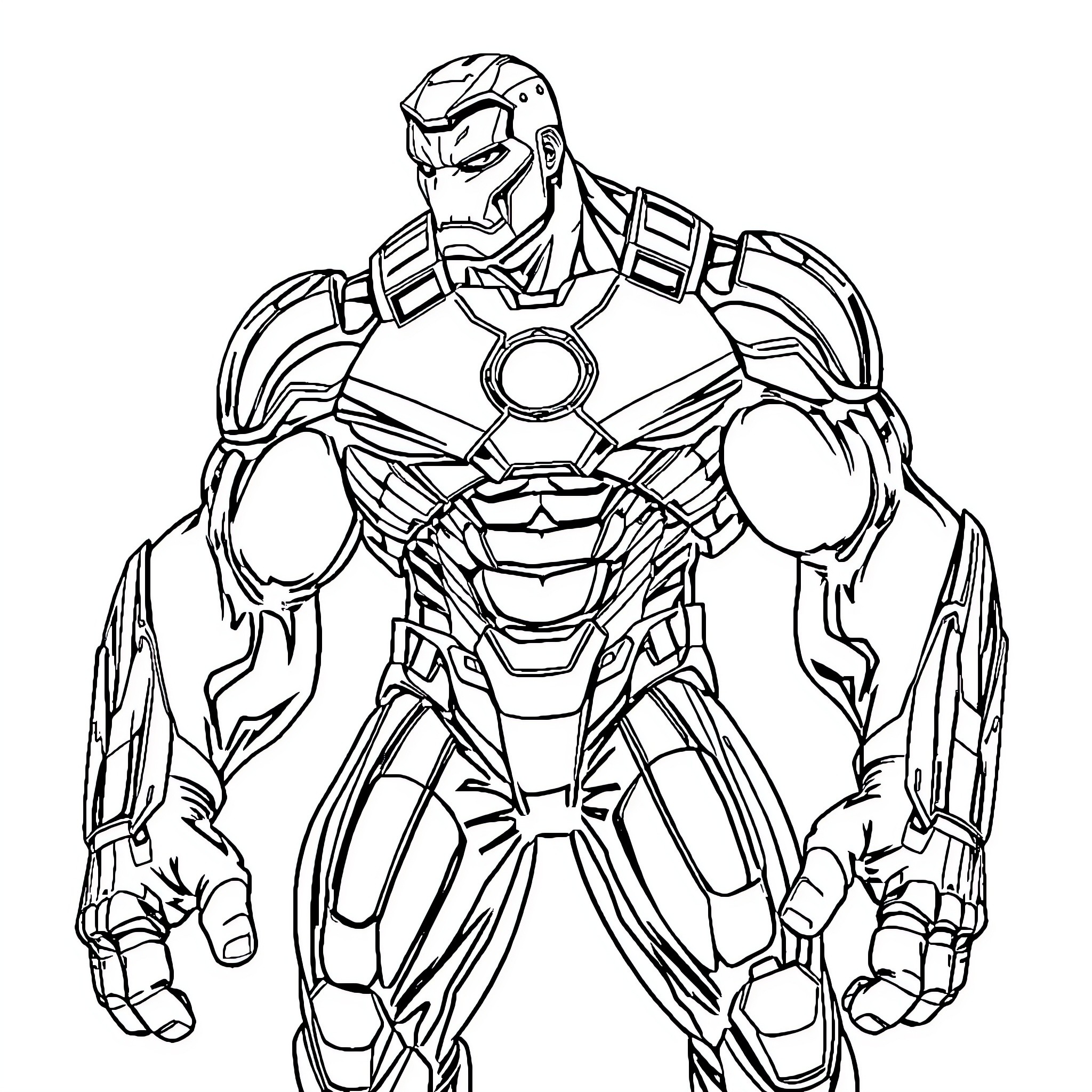 Hulk Armored Superhero Preparing for Action Coloring Page (free black-and-white line drawing printable PDF for all, from beginners to advanced learners, including children, teens, adults, and seniors)