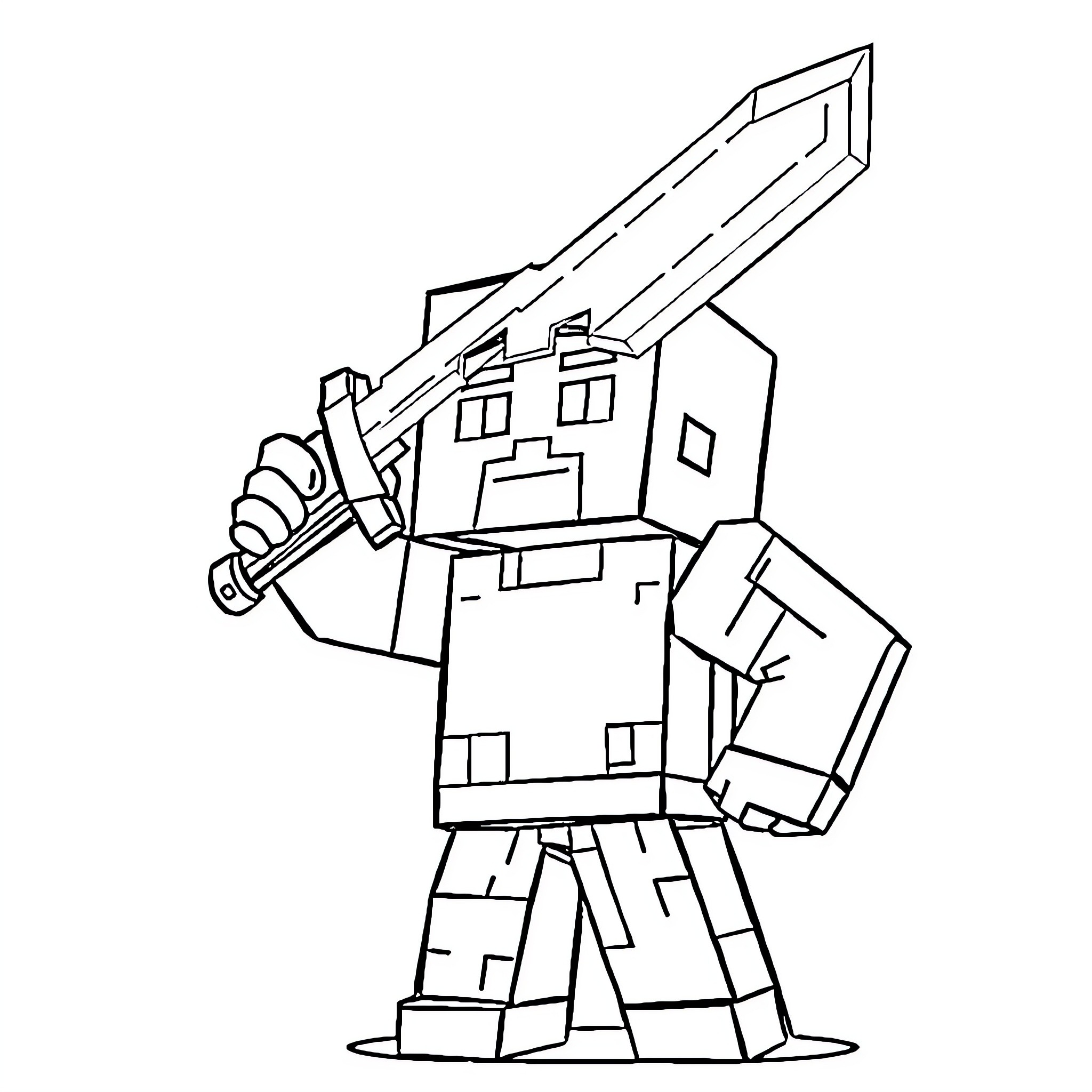 Steve the Minecraft warrior ready for adventure Coloring Page (free black-and-white line drawing printable PDF for all, from beginners to advanced learners, including children, teens, adults, and seniors)