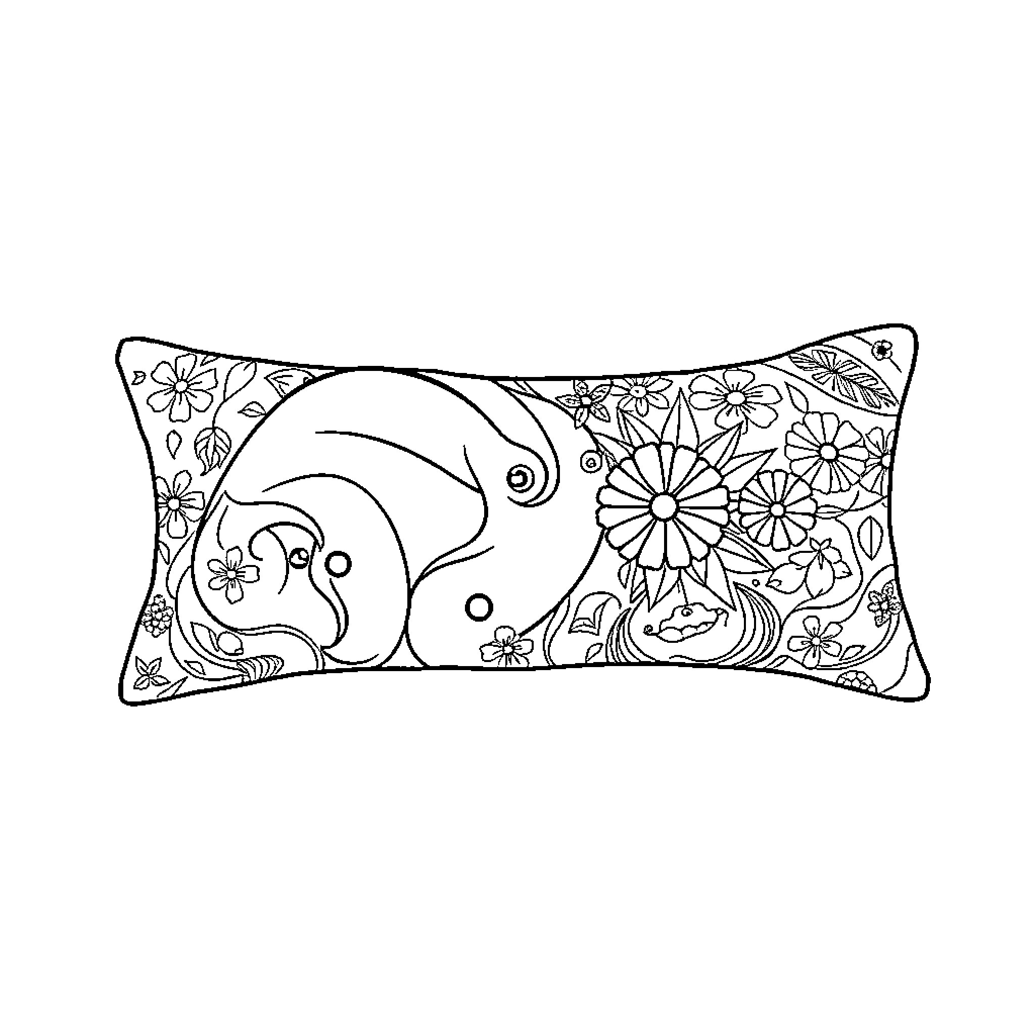 Body of Floral Pillows with Abstract Patterns Coloring Page (free black-and-white line drawing printable PDF for all, from beginners to advanced learners, including children, teens, adults, and seniors)