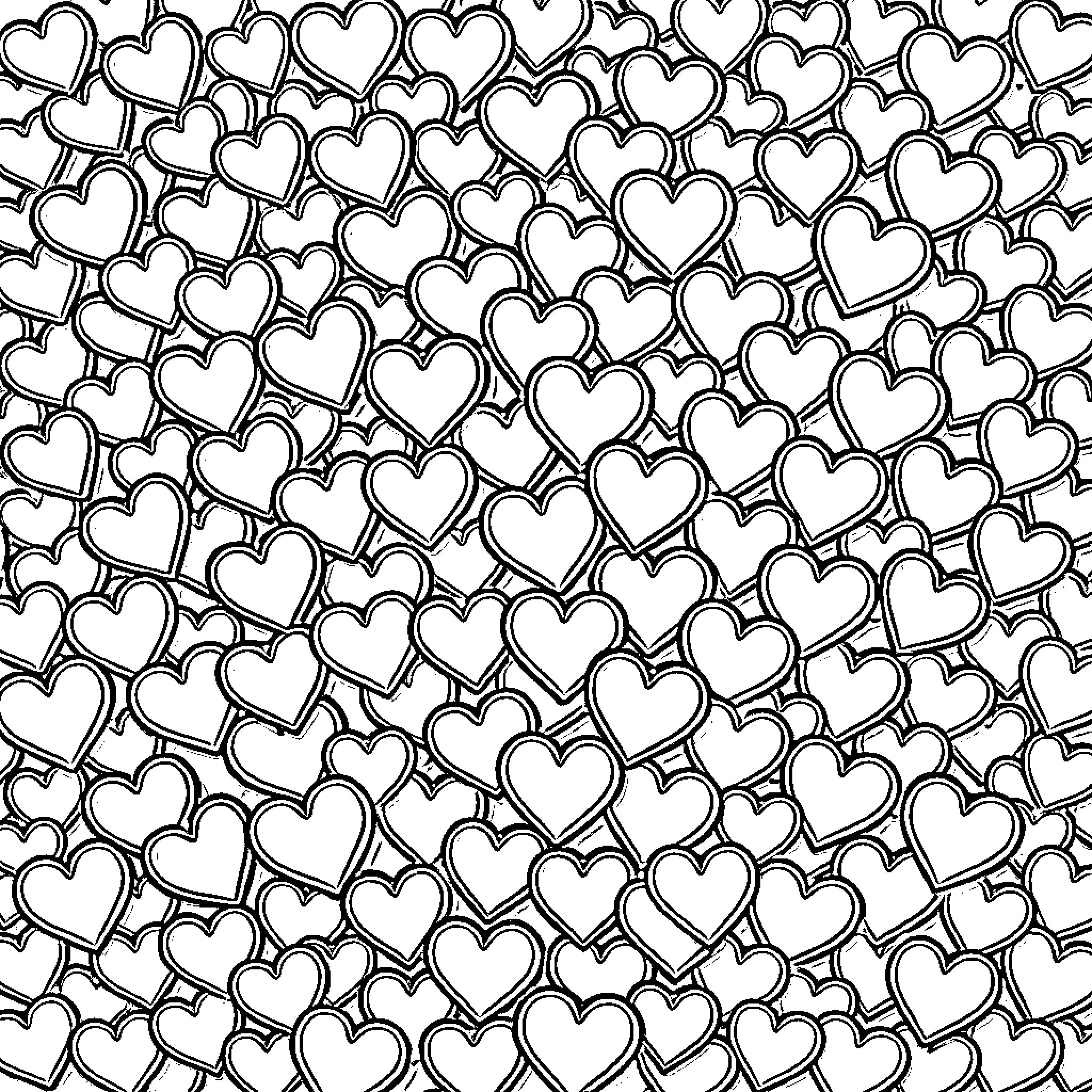 Heart-Shaped Patterns of Love Coloring Page (free black-and-white line drawing printable PDF for all, from beginners to advanced learners, including children, teens, adults, and seniors)