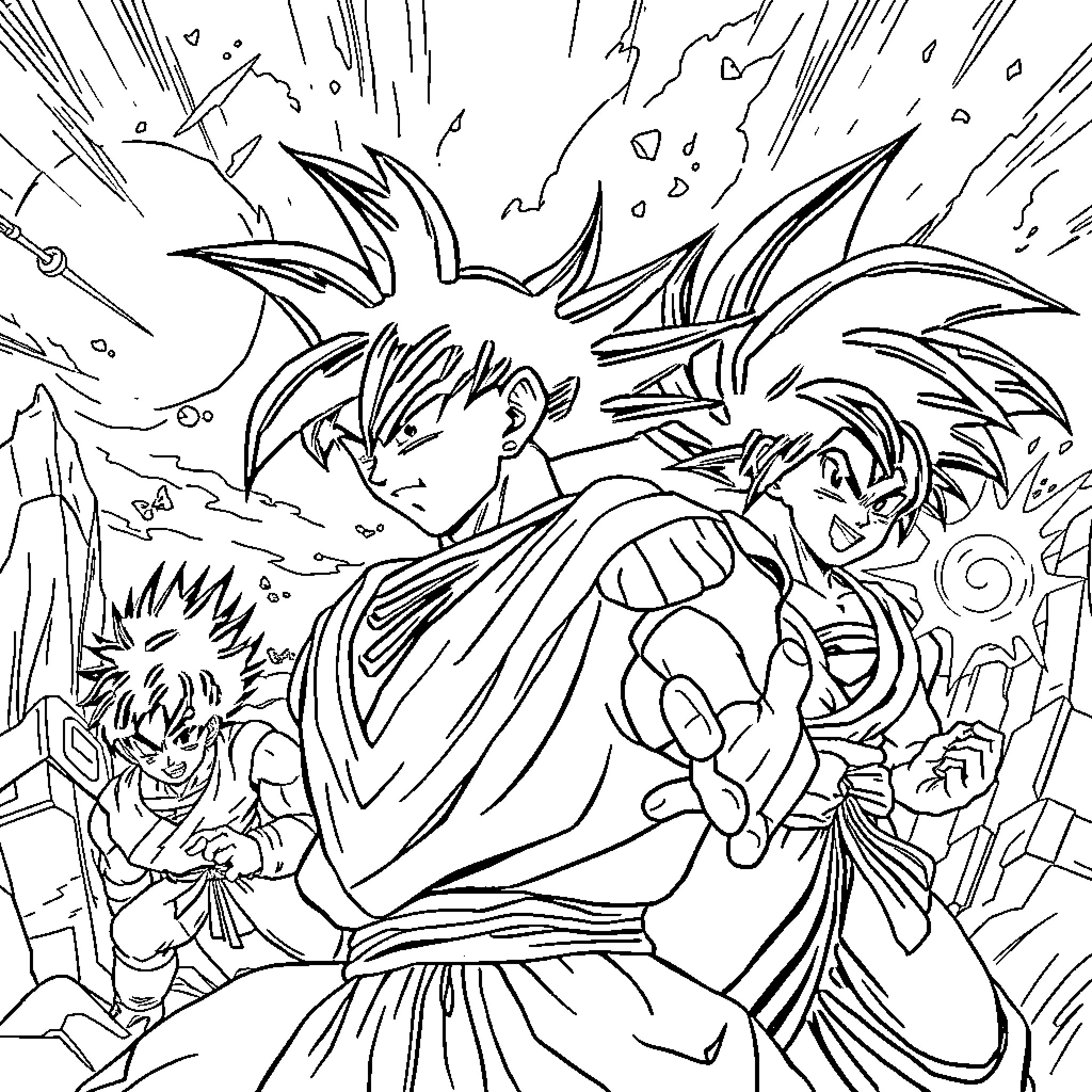 Dragon Ball Z: Intense Martial Arts Battle Coloring Page (free black-and-white line drawing printable PDF for all, from beginners to advanced learners, including children, teens, adults, and seniors)