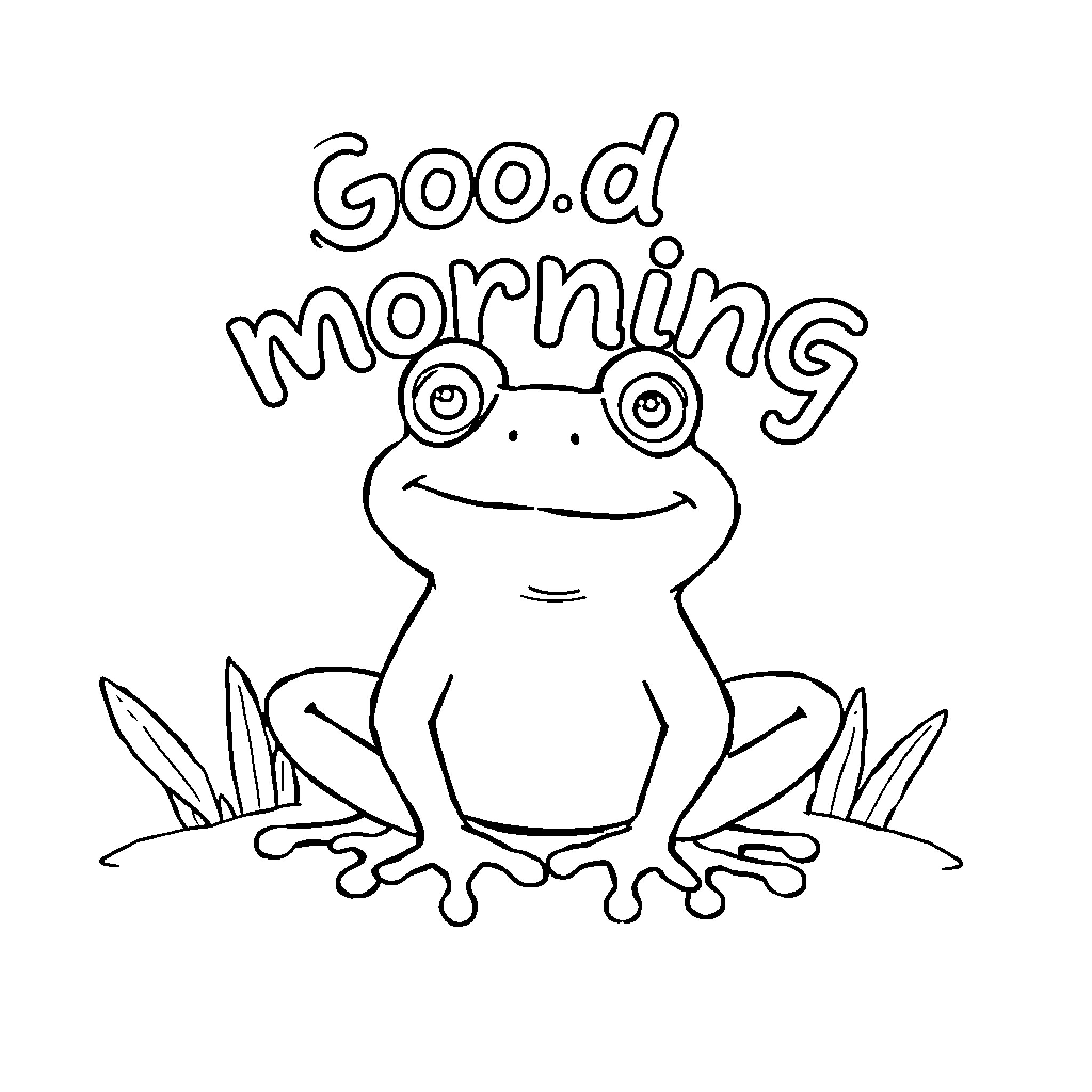 Frog greeting with a smile Coloring Page (free black-and-white line drawing printable PDF for all, from beginners to advanced learners, including children, teens, adults, and seniors)