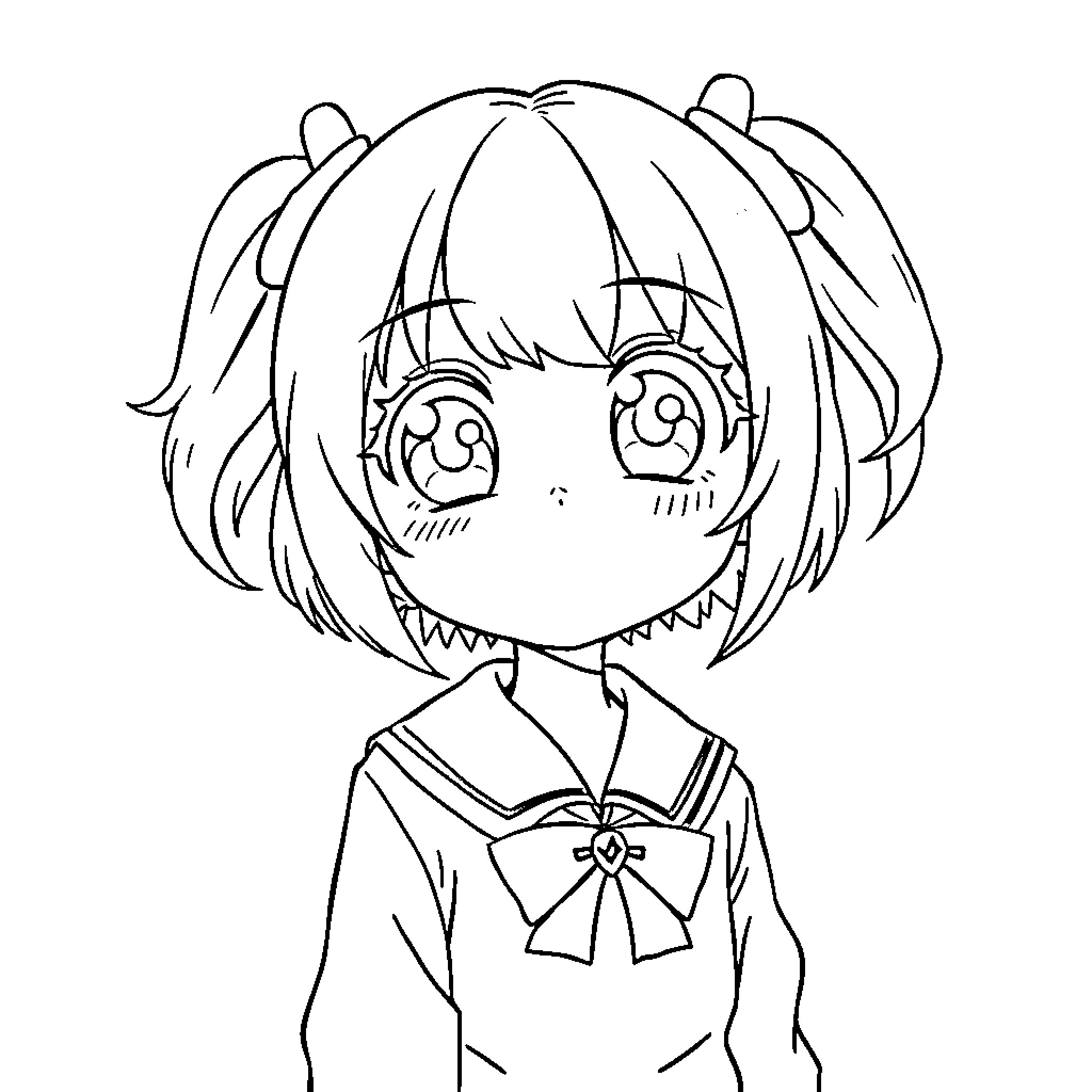 Anya Forger's Delightful Anime-Style Portrait Coloring Page (free black-and-white line drawing printable PDF for all, from beginners to advanced learners, including children, teens, adults, and seniors)