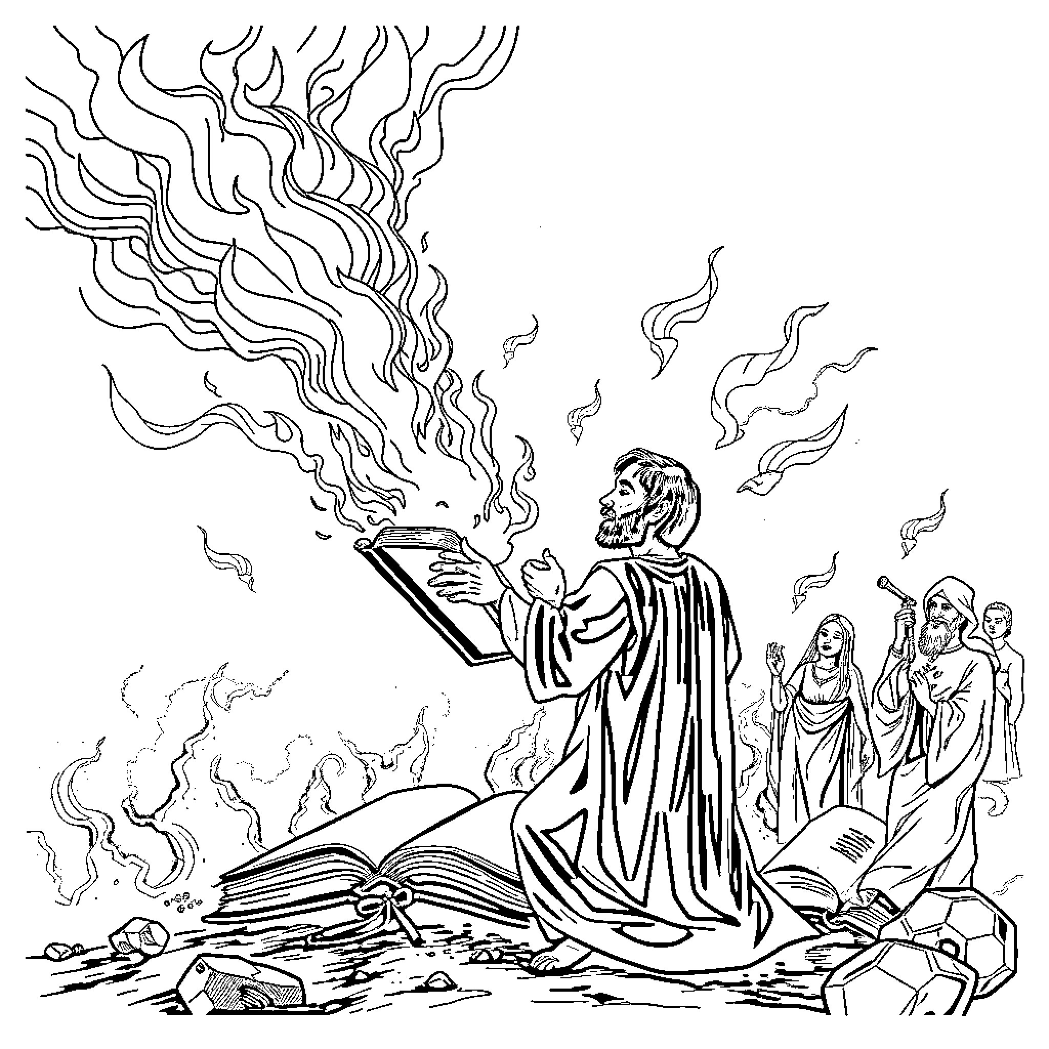 Libro of a Mystical Ritual in the Underworld Coloring Page (free black-and-white line drawing printable PDF for all, from beginners to advanced learners, including children, teens, adults, and seniors)