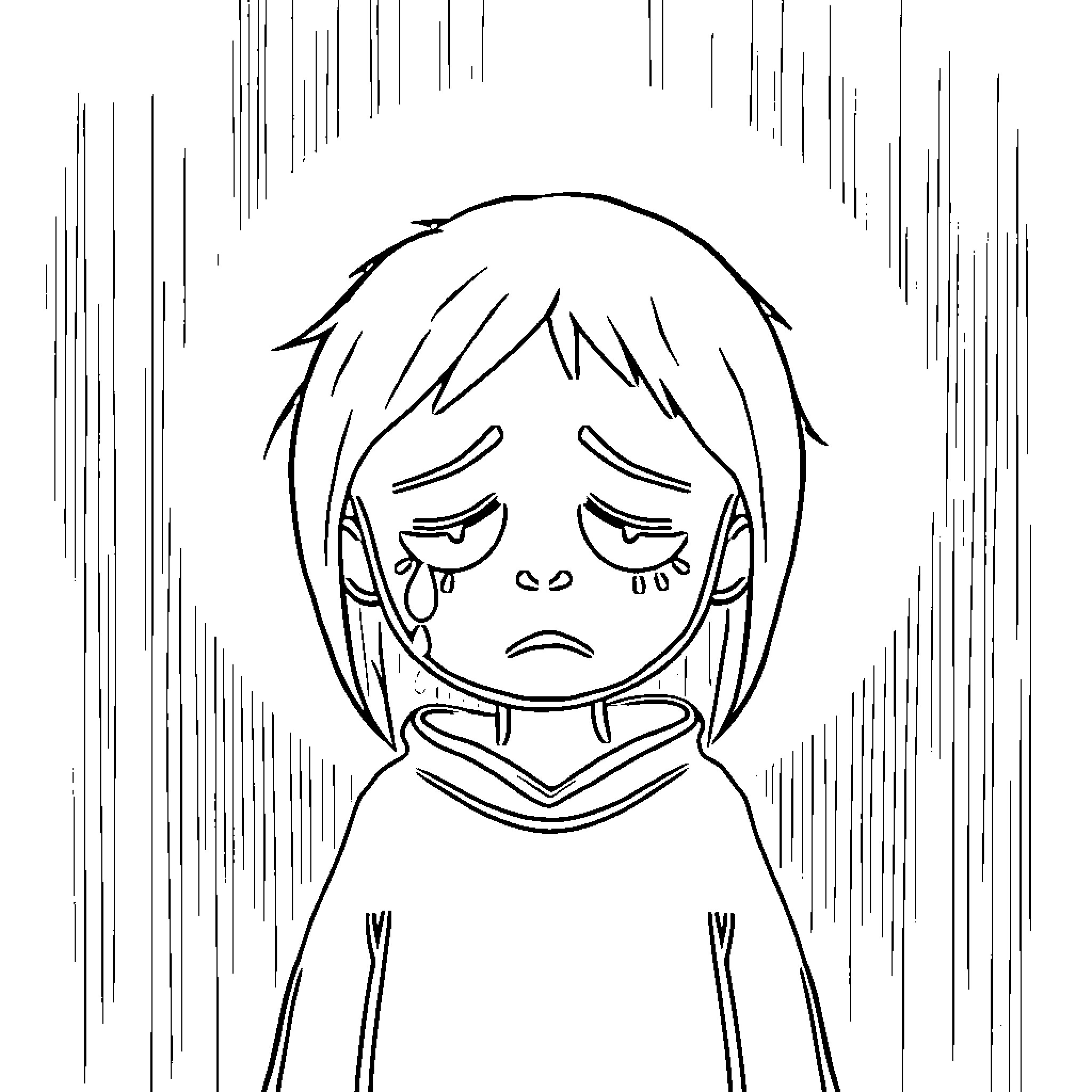 Sadness and Despair in Monochrome Coloring Page (free black-and-white line drawing printable PDF for all, from beginners to advanced learners, including children, teens, adults, and seniors)