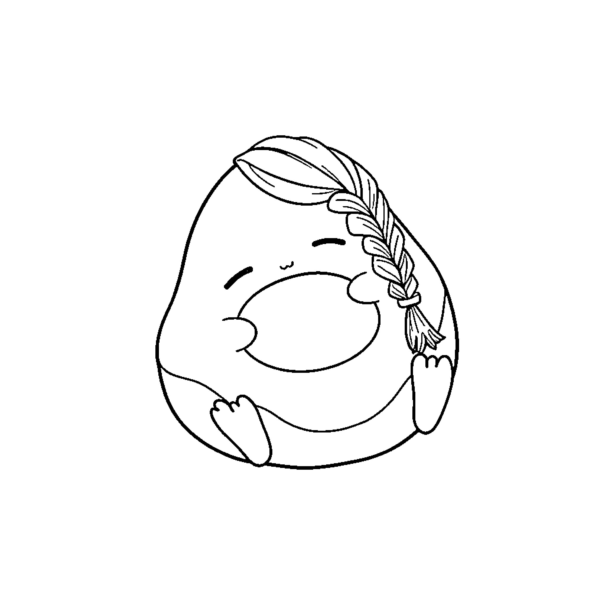 Gudetama napping peacefully with a braided hairstyle Coloring Page (free black-and-white line drawing printable PDF for all, from beginners to advanced learners, including children, teens, adults, and seniors)