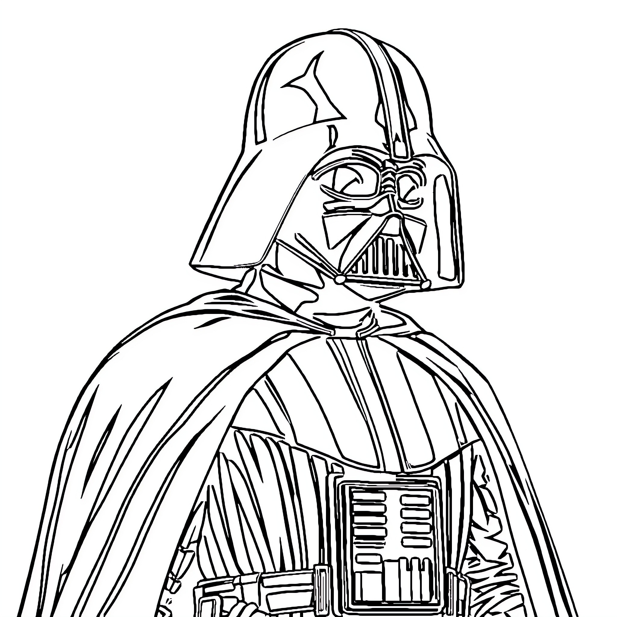 Darth Vader, the Iconic Villain in Action Coloring Page (free black-and-white line drawing printable PDF for all, from beginners to advanced learners, including children, teens, adults, and seniors)