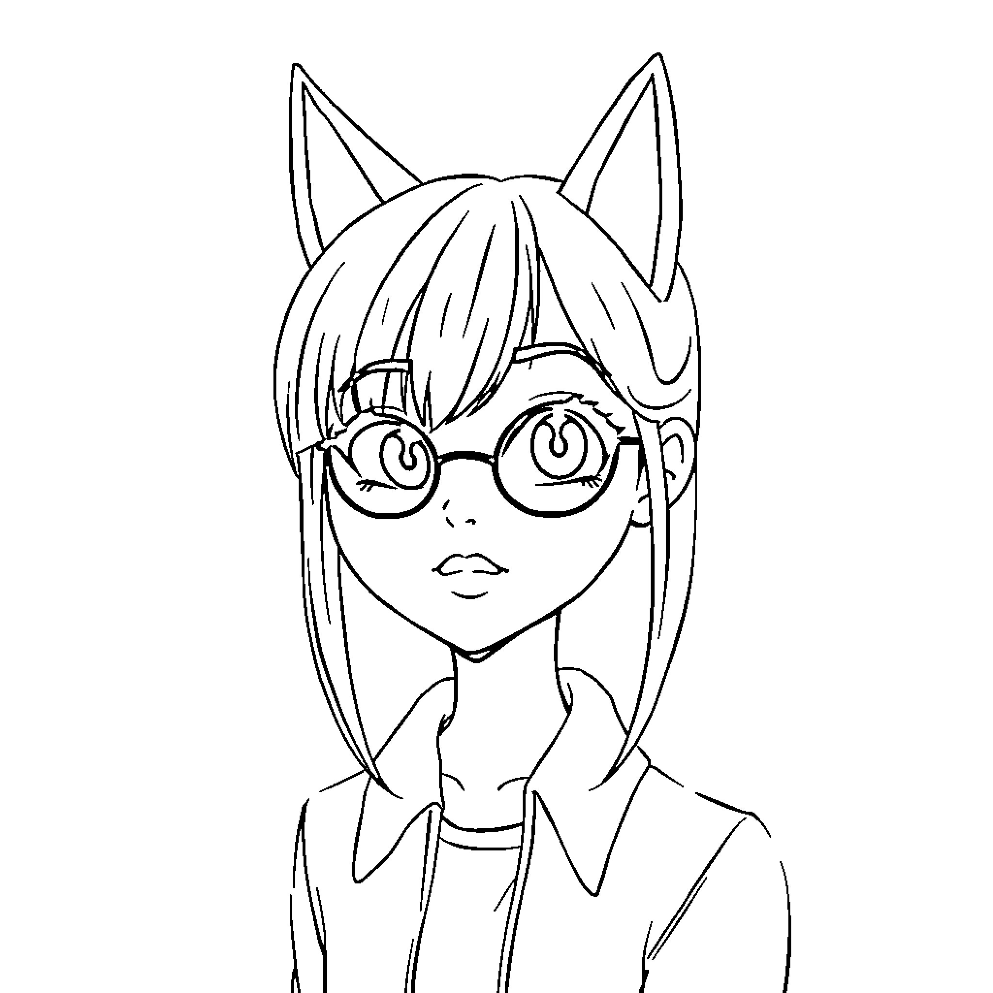 Manon's Charming Anime-Inspired Portrait Coloring Page (free black-and-white line drawing printable PDF for all, from beginners to advanced learners, including children, teens, adults, and seniors)