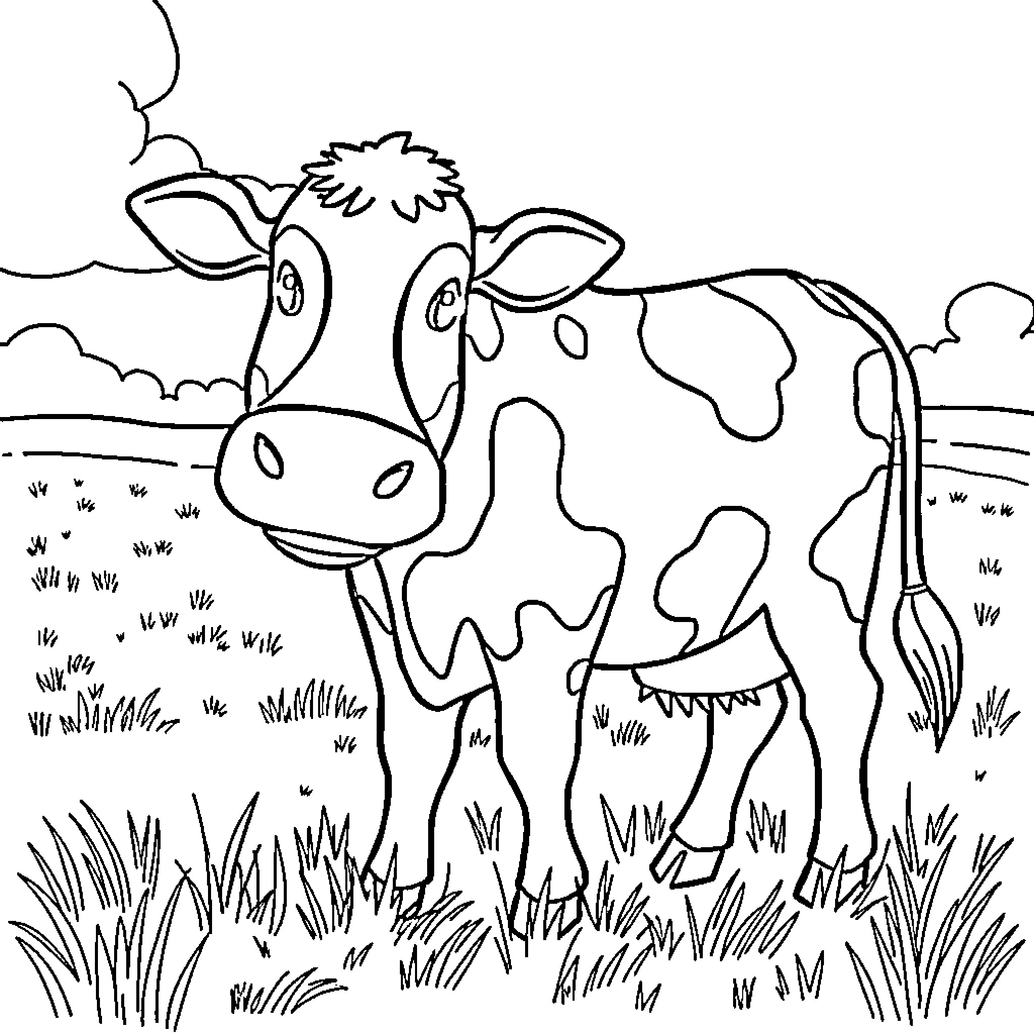 Lola Cow exploring the countryside Coloring Page (free black-and-white line drawing printable PDF for all, from beginners to advanced learners, including children, teens, adults, and seniors)