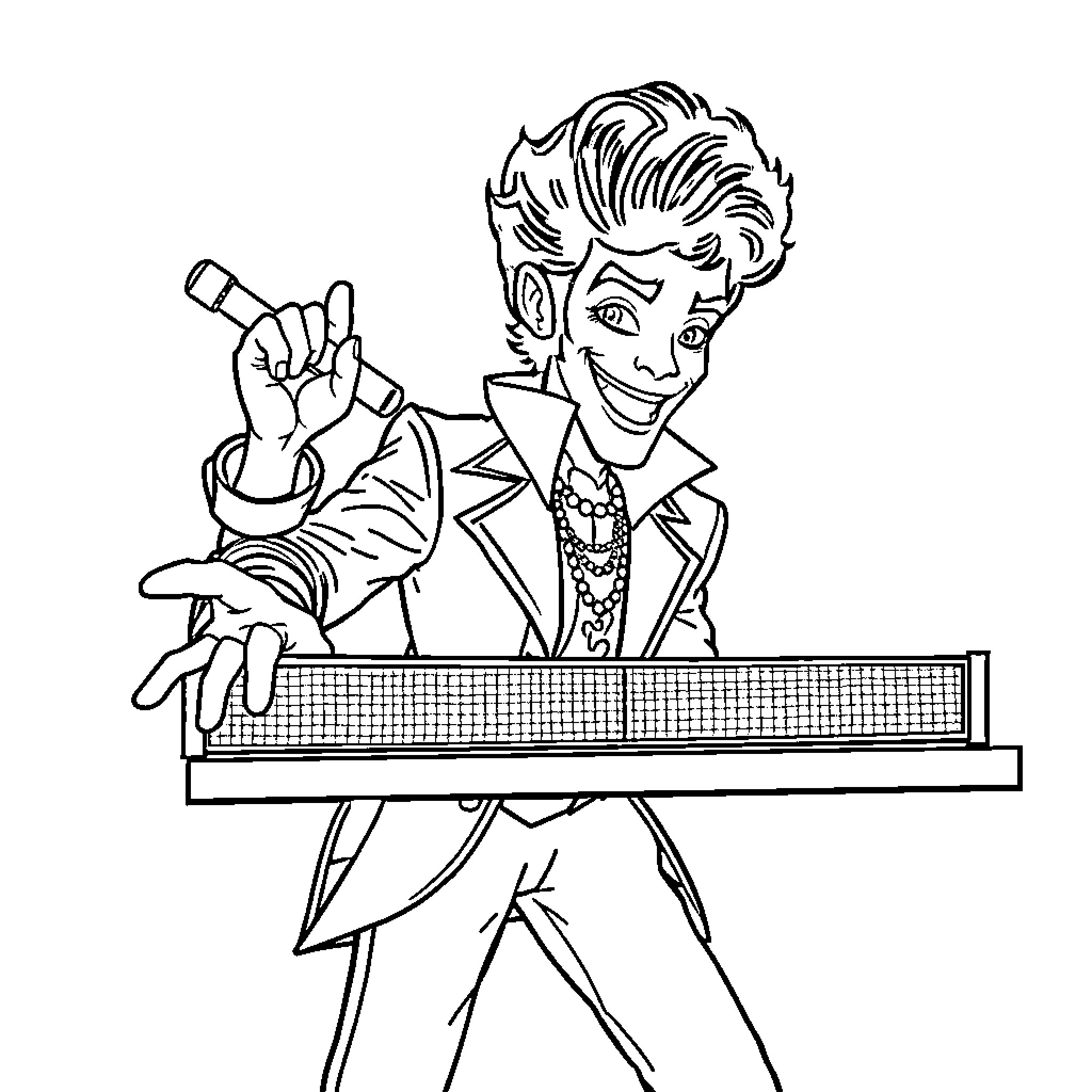 Prince Enthusiastically Plays Table Tennis Coloring Page (free black-and-white line drawing printable PDF for all, from beginners to advanced learners, including children, teens, adults, and seniors)