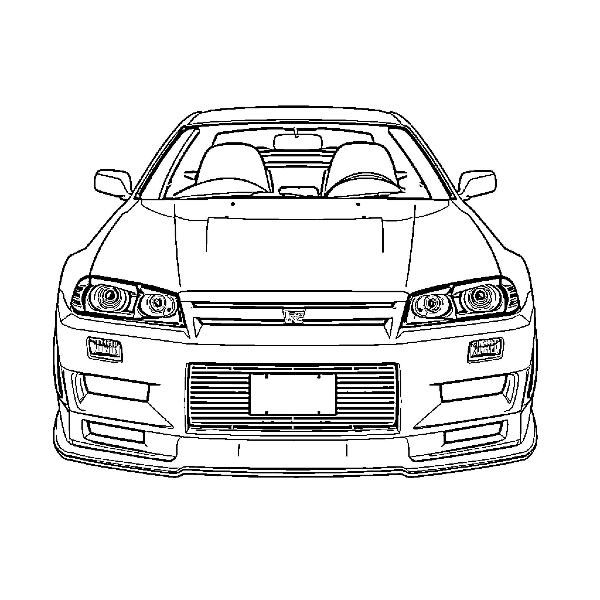 Skyline of a sporty automobile on the road Coloring Page (free black-and-white line drawing printable PDF for all, from beginners to advanced learners, including children, teens, adults, and seniors)