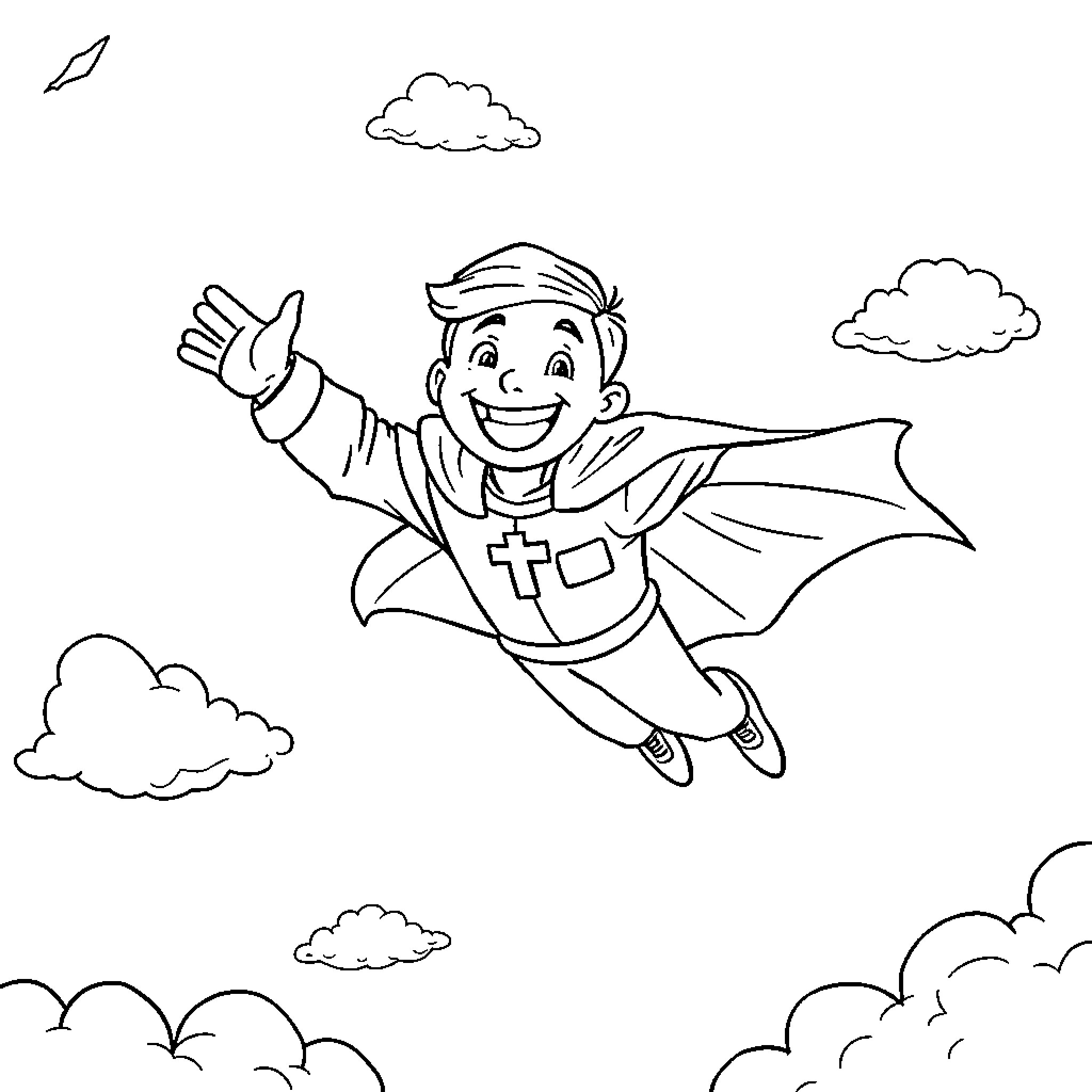 Physical Therapist Superhero in Action Coloring Page (free black-and-white line drawing printable PDF for all, from beginners to advanced learners, including children, teens, adults, and seniors)