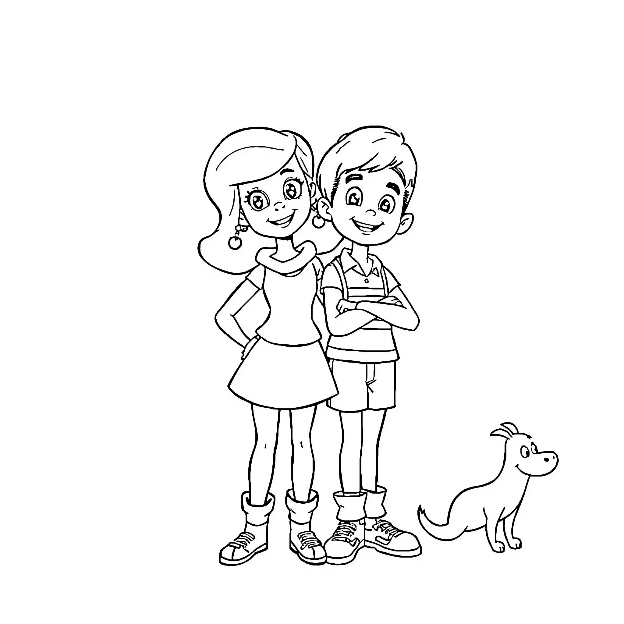 Daphne and her friend enjoying an adventure Coloring Page (free black-and-white line drawing printable PDF for all, from beginners to advanced learners, including children, teens, adults, and seniors)