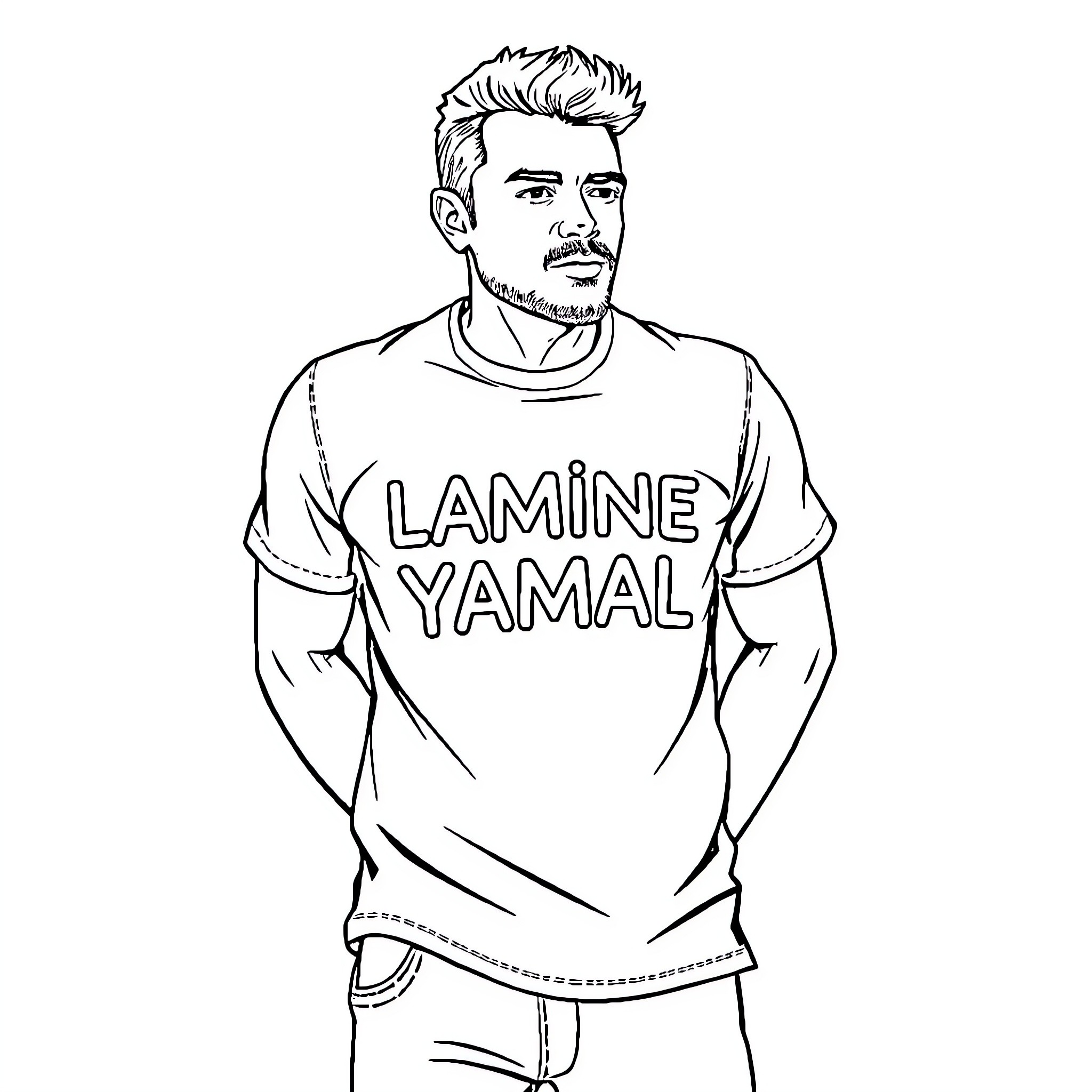 T-Shirt with text 'Lamine Yamal' Coloring Page (free black-and-white line drawing printable PDF for all, from beginners to advanced learners, including children, teens, adults, and seniors)