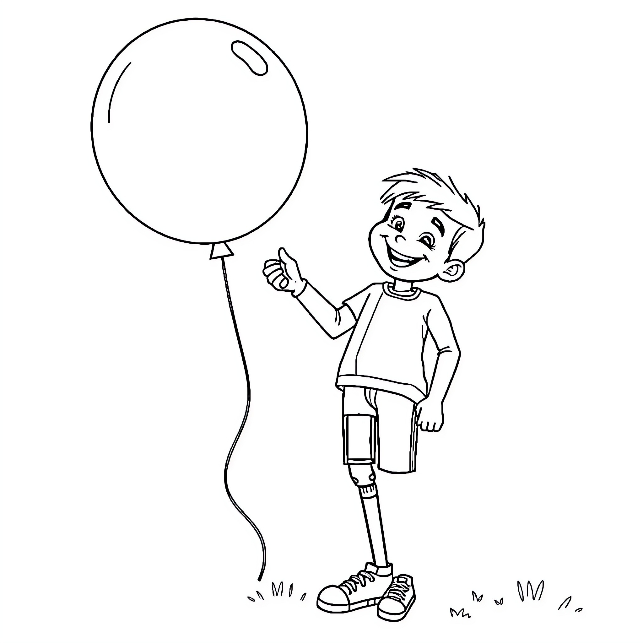 Person joyfully holding a balloon Coloring Page (free black-and-white line drawing printable PDF for all, from beginners to advanced learners, including children, teens, adults, and seniors)