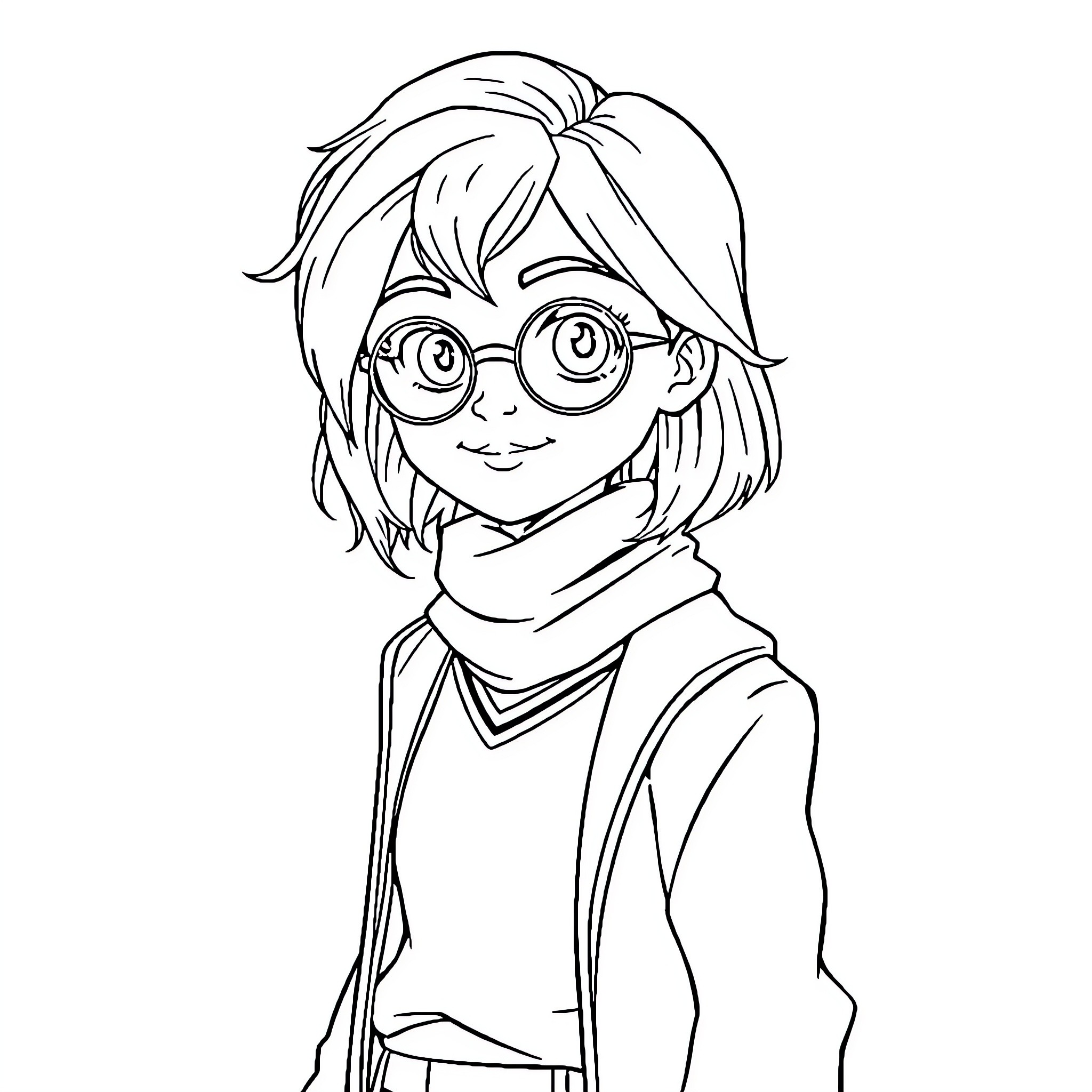 Hermione Granger in School Uniform Coloring Page (free black-and-white line drawing printable PDF for all, from beginners to advanced learners, including children, teens, adults, and seniors)