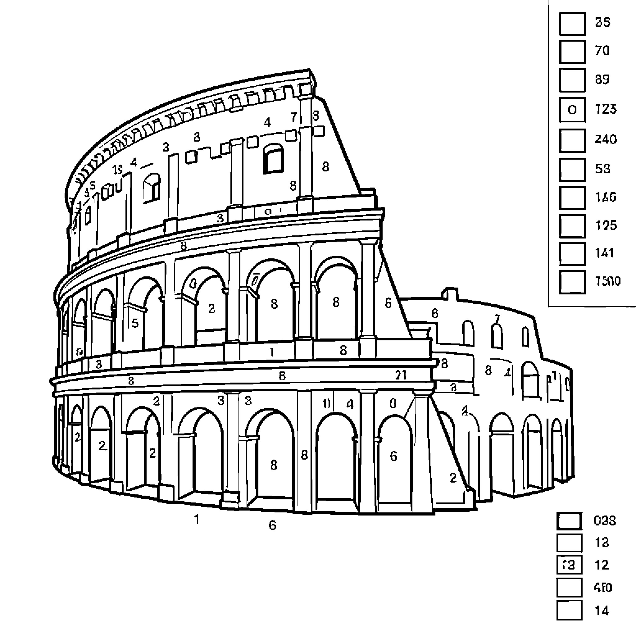 Colosseum's Architectural Wonders Coloring Page (free black-and-white line drawing printable PDF for all, from beginners to advanced learners, including children, teens, adults, and seniors)