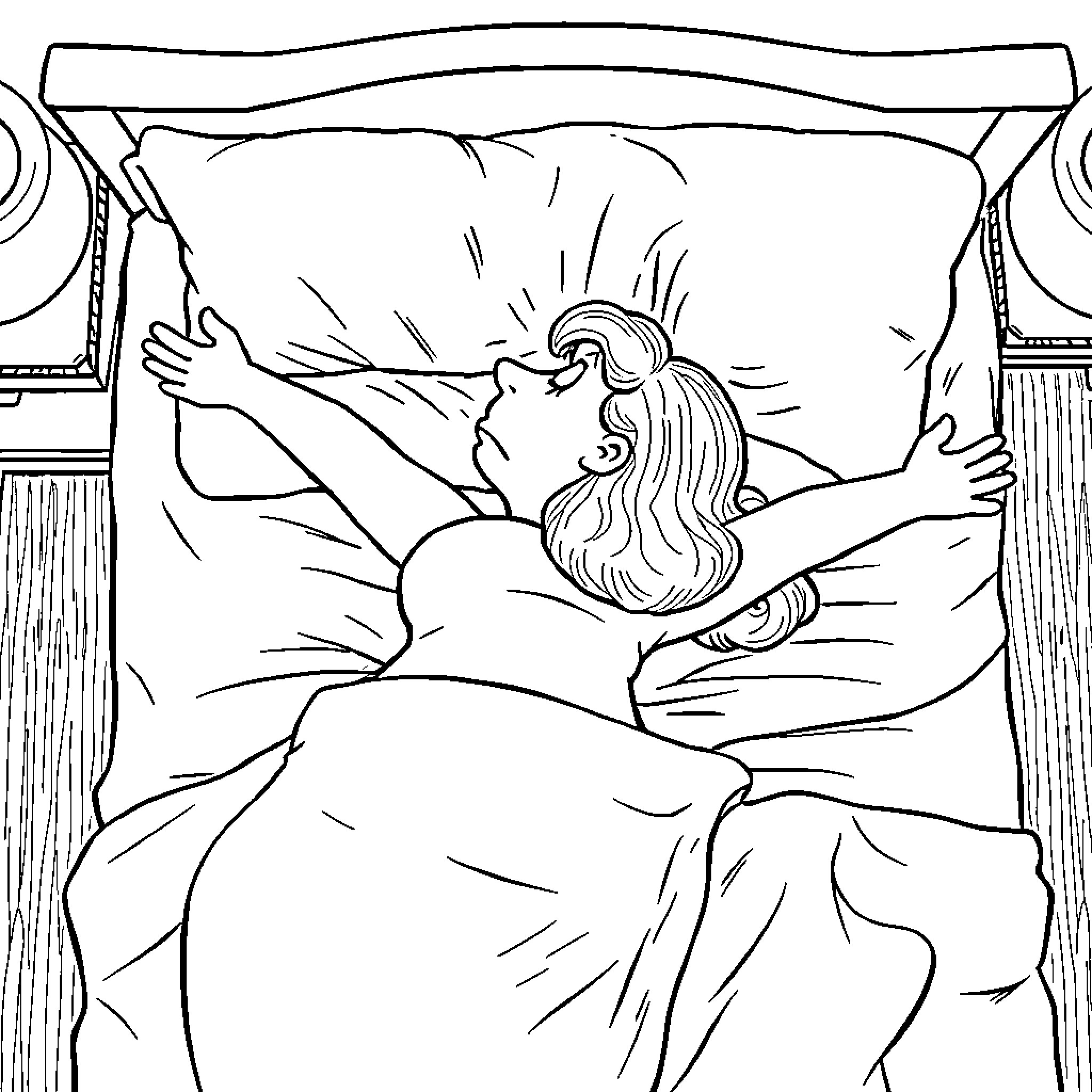 Lois Griffin stretching and relaxing on her bed Coloring Page (free black-and-white line drawing printable PDF for all, from beginners to advanced learners, including children, teens, adults, and seniors)