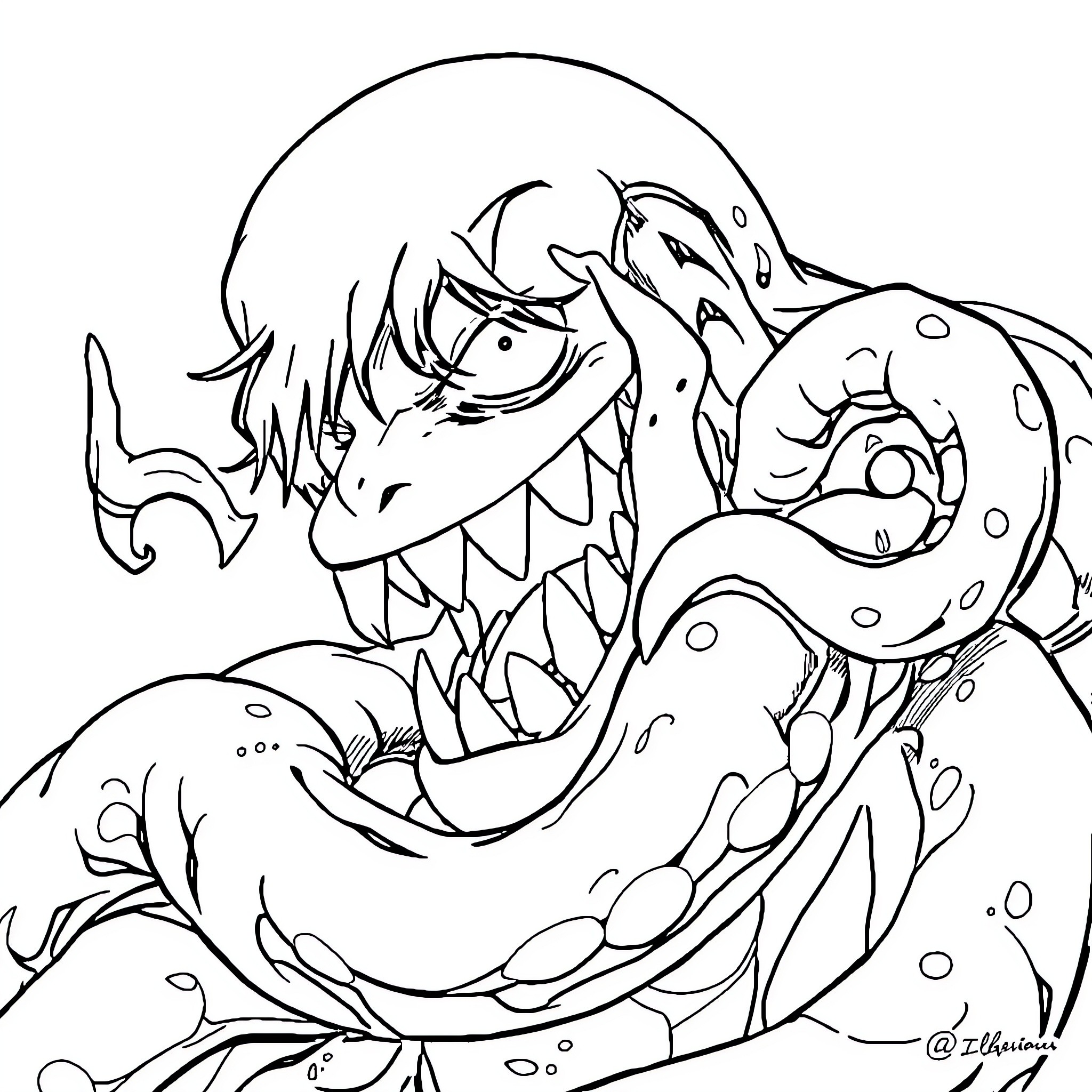 Venom Symbiote Enveloping the Host Coloring Page (free black-and-white line drawing printable PDF for all, from beginners to advanced learners, including children, teens, adults, and seniors)