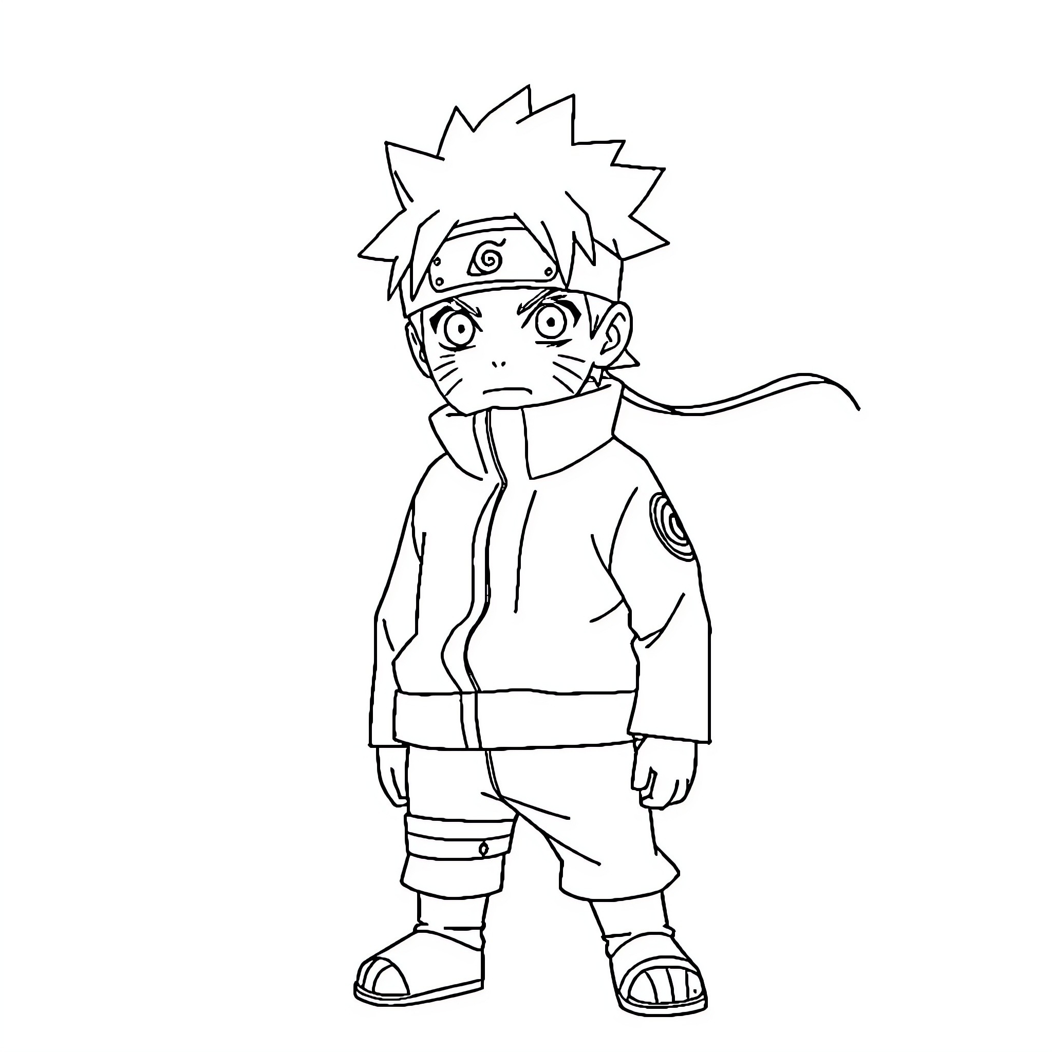 Naruto character in iconic outfit Coloring Page (free black-and-white line drawing printable PDF for all, from beginners to advanced learners, including children, teens, adults, and seniors)