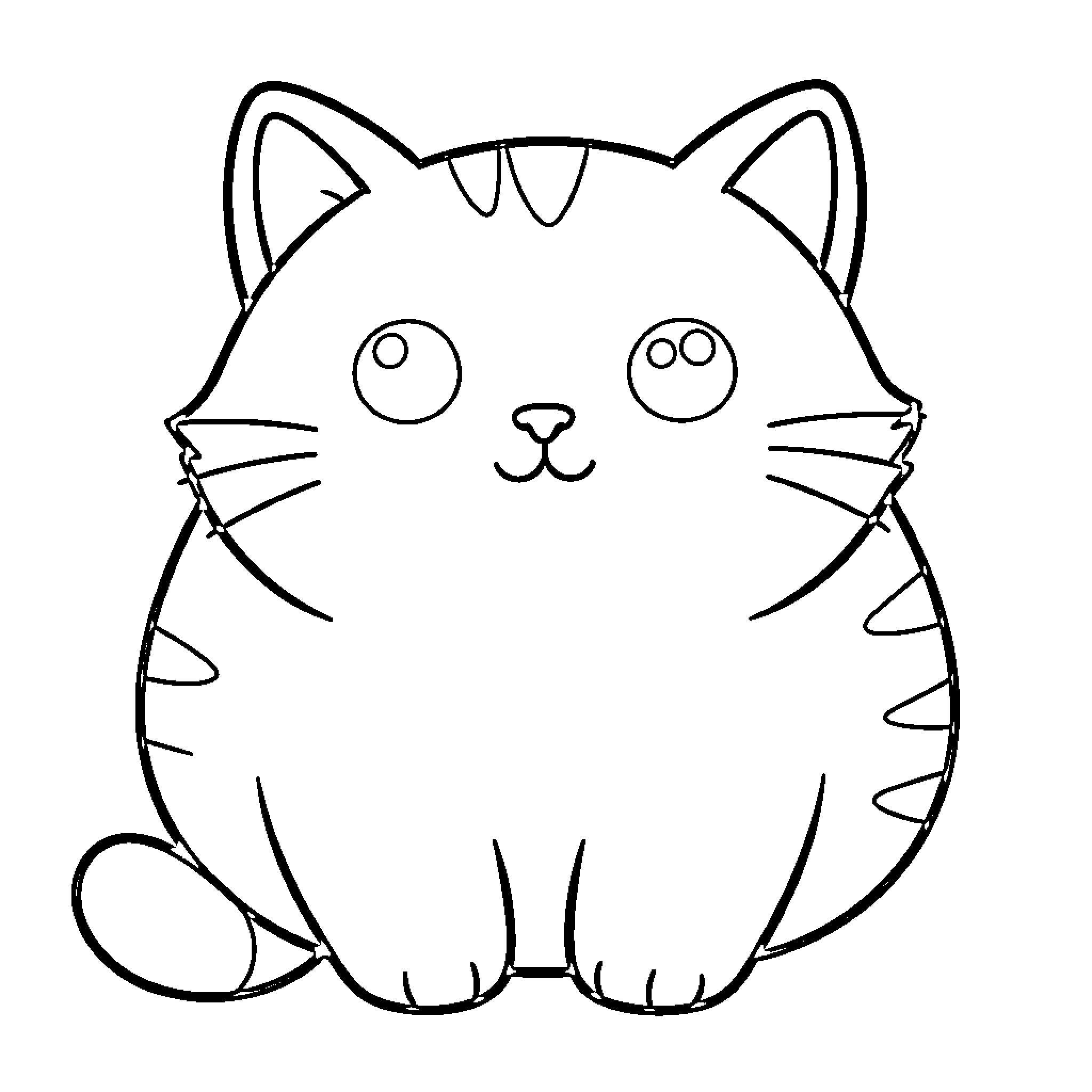 Plusheen cute cartoon cat sitting and looking forward Coloring Page (free black-and-white line drawing printable PDF for all, from beginners to advanced learners, including children, teens, adults, and seniors)