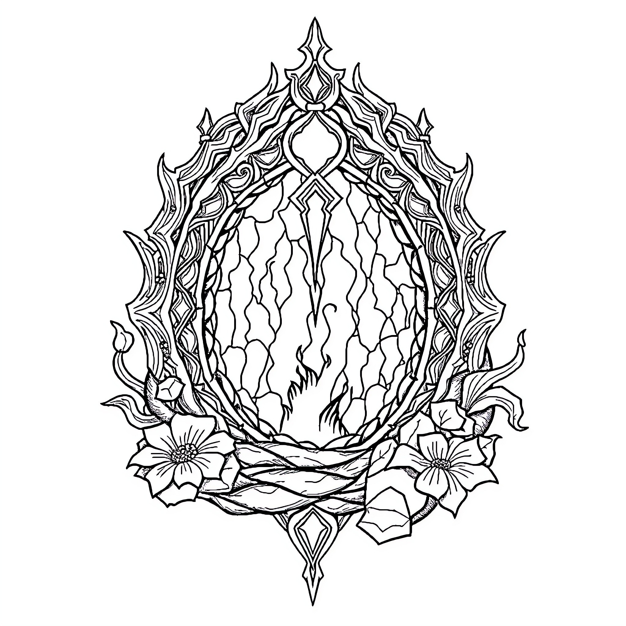 Tatuaje - Intricate floral pattern with geometric elements Coloring Page (free black-and-white line drawing printable PDF for all, from beginners to advanced learners, including children, teens, adults, and seniors)