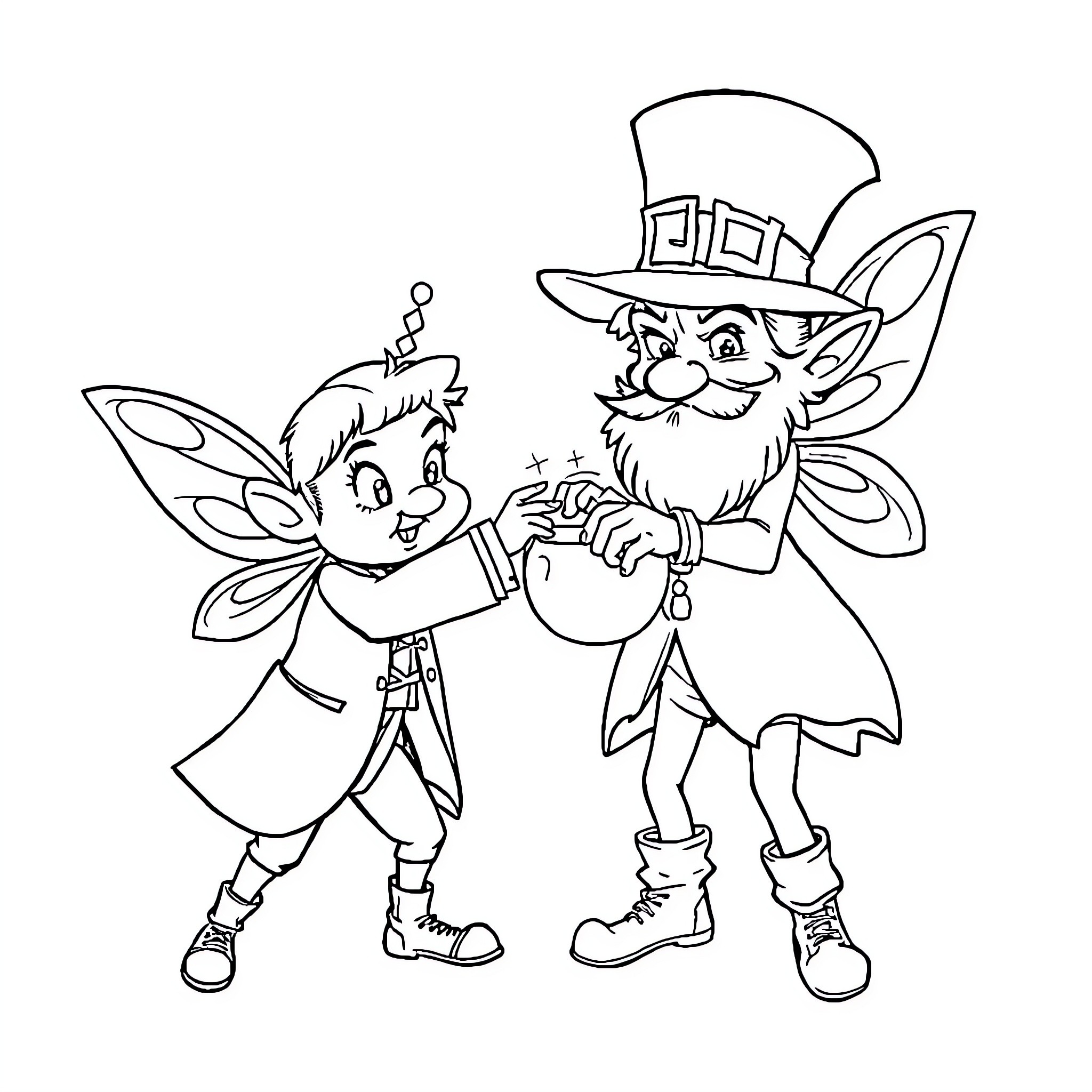 Fairy Duo Embarking on an Adventure Coloring Page (free black-and-white line drawing printable PDF for all, from beginners to advanced learners, including children, teens, adults, and seniors)