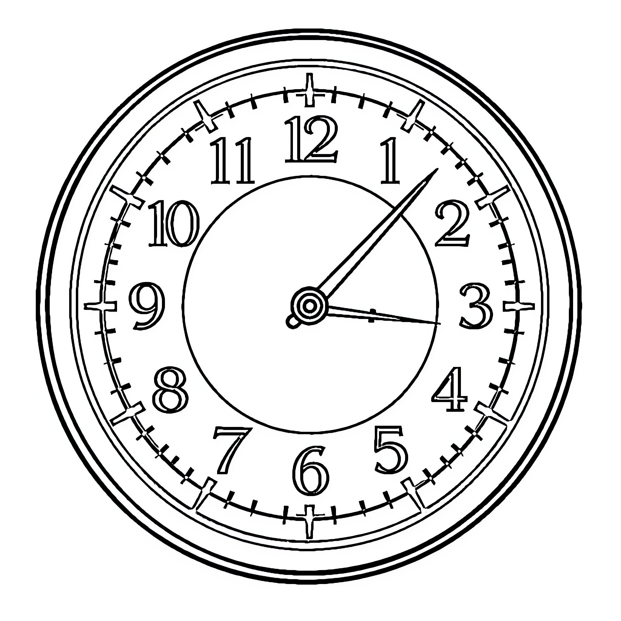 Clock showing the time Coloring Page (free black-and-white line drawing printable PDF for all, from beginners to advanced learners, including children, teens, adults, and seniors)