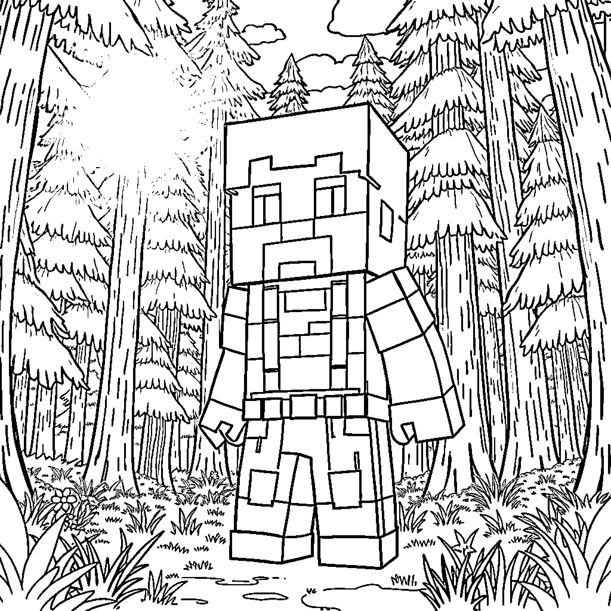 Harry O'Brien exploring the enchanted forest Coloring Page (free black-and-white line drawing printable PDF for all, from beginners to advanced learners, including children, teens, adults, and seniors)